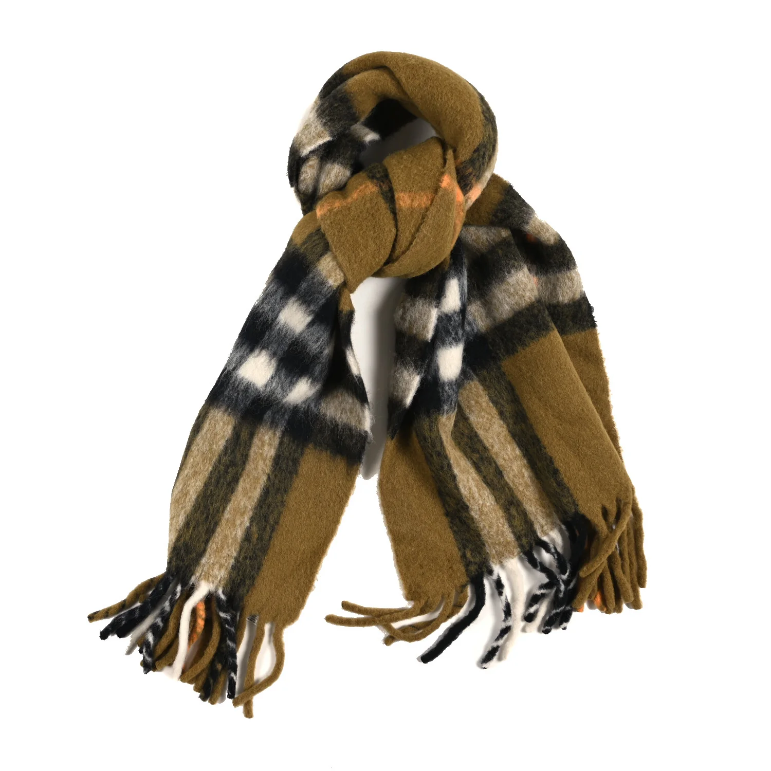 Mixed Fibers Big Check Fringe Scarf Oxide - Image 2