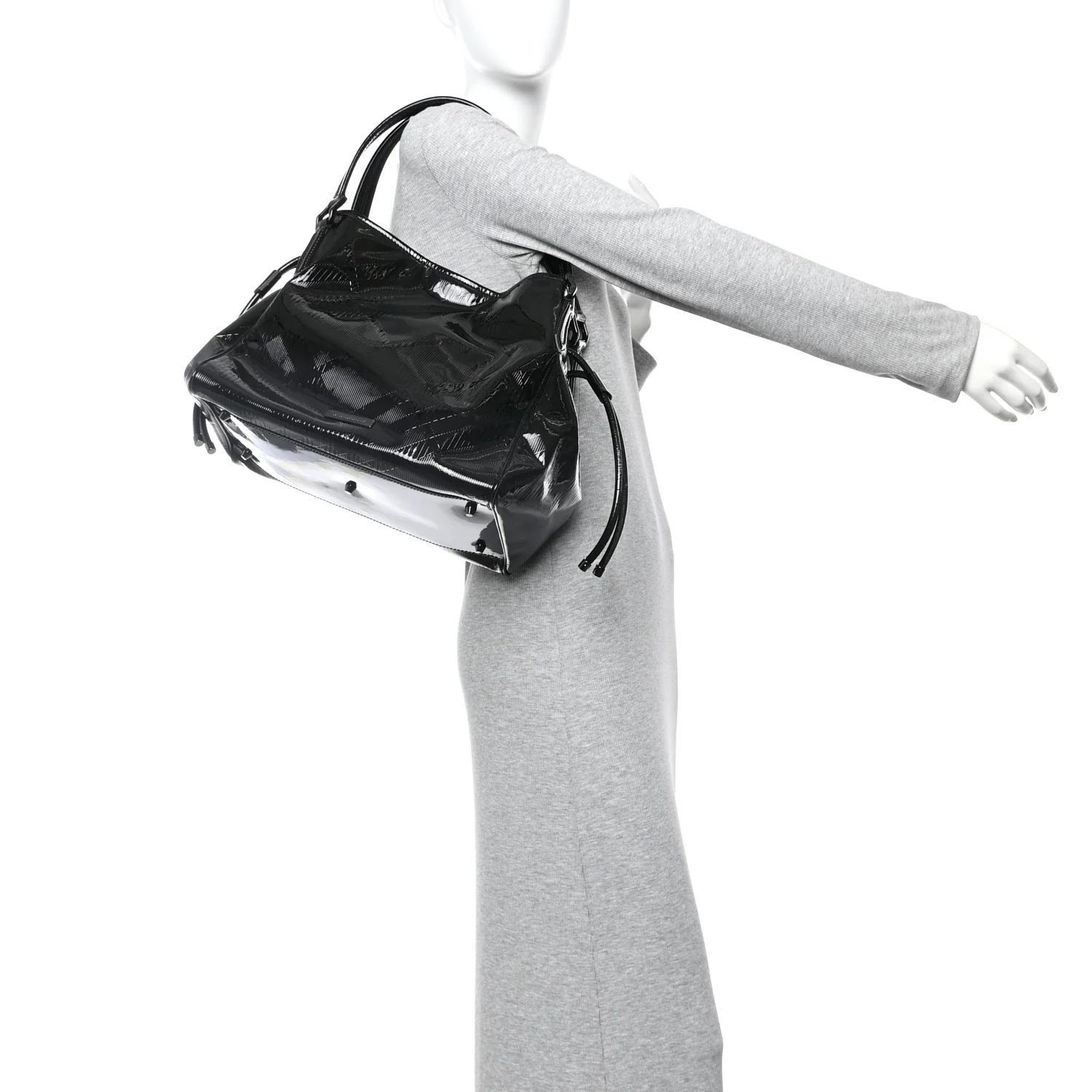 Patent Check Embossed Small Bilmore Tote Black - Image 2
