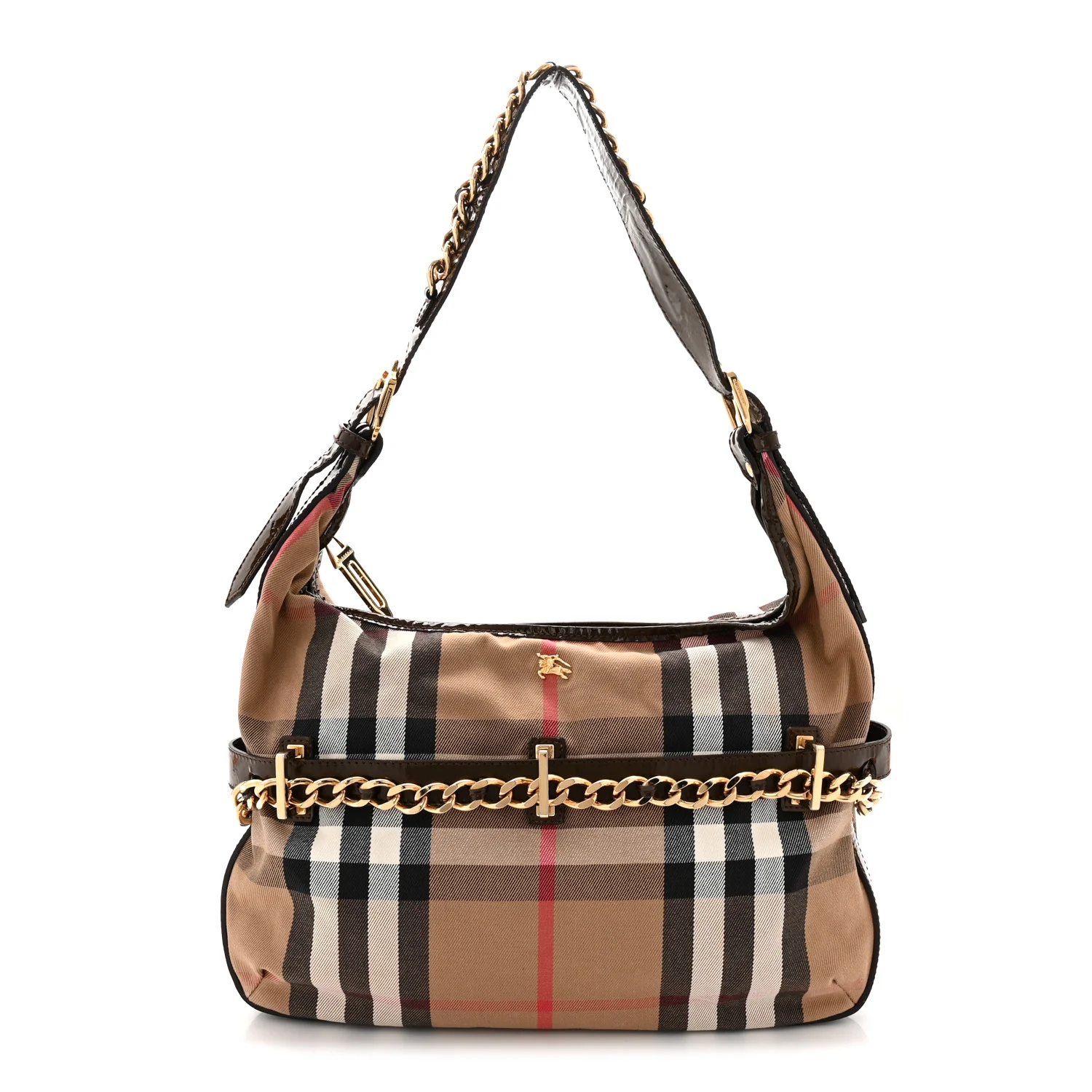 Patent House Check Chain Hobo Brown