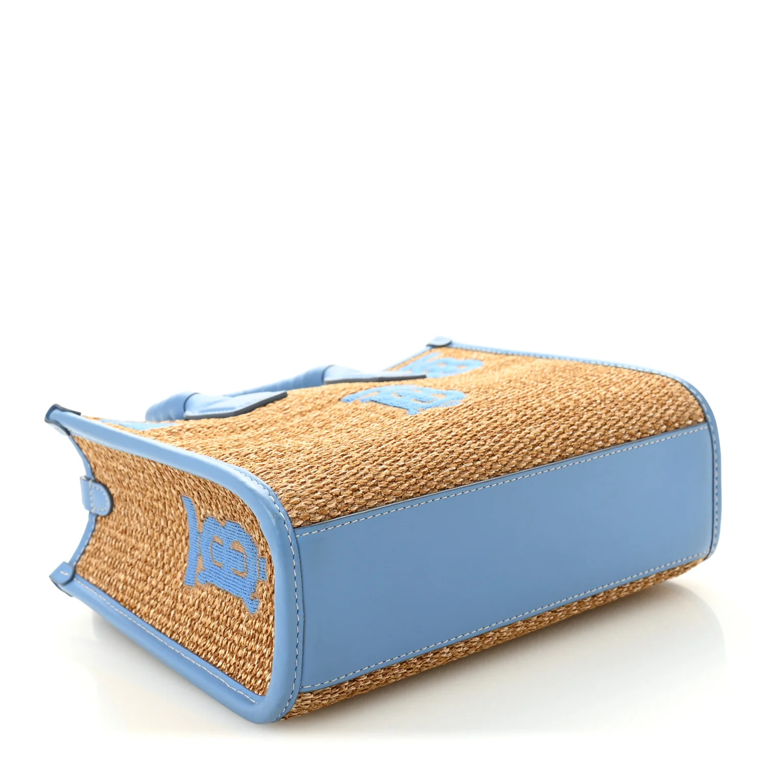 Raffia Calfskin Mini Freya Tote Natural Cool Blue - Image 4
