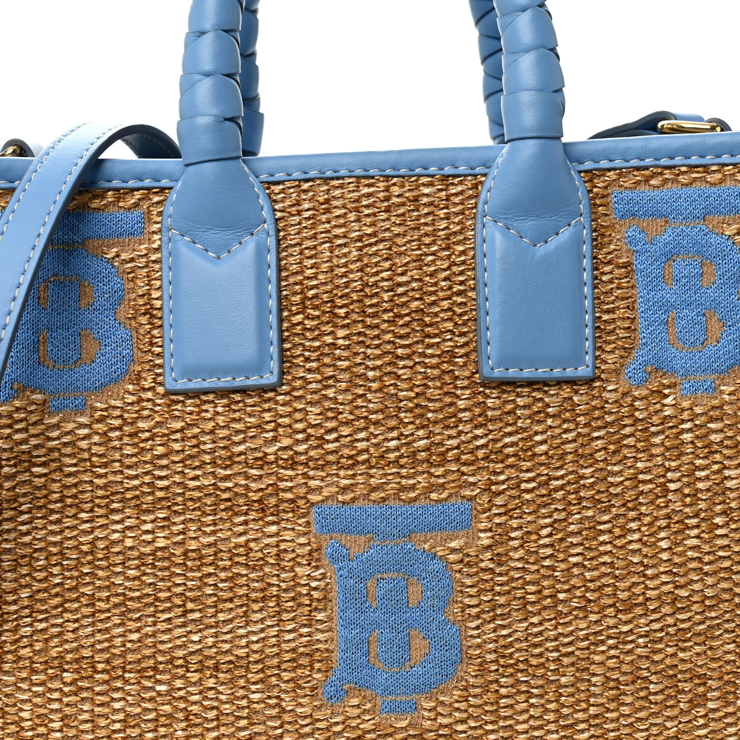 Raffia Calfskin Mini Freya Tote Natural Cool Blue - Image 8