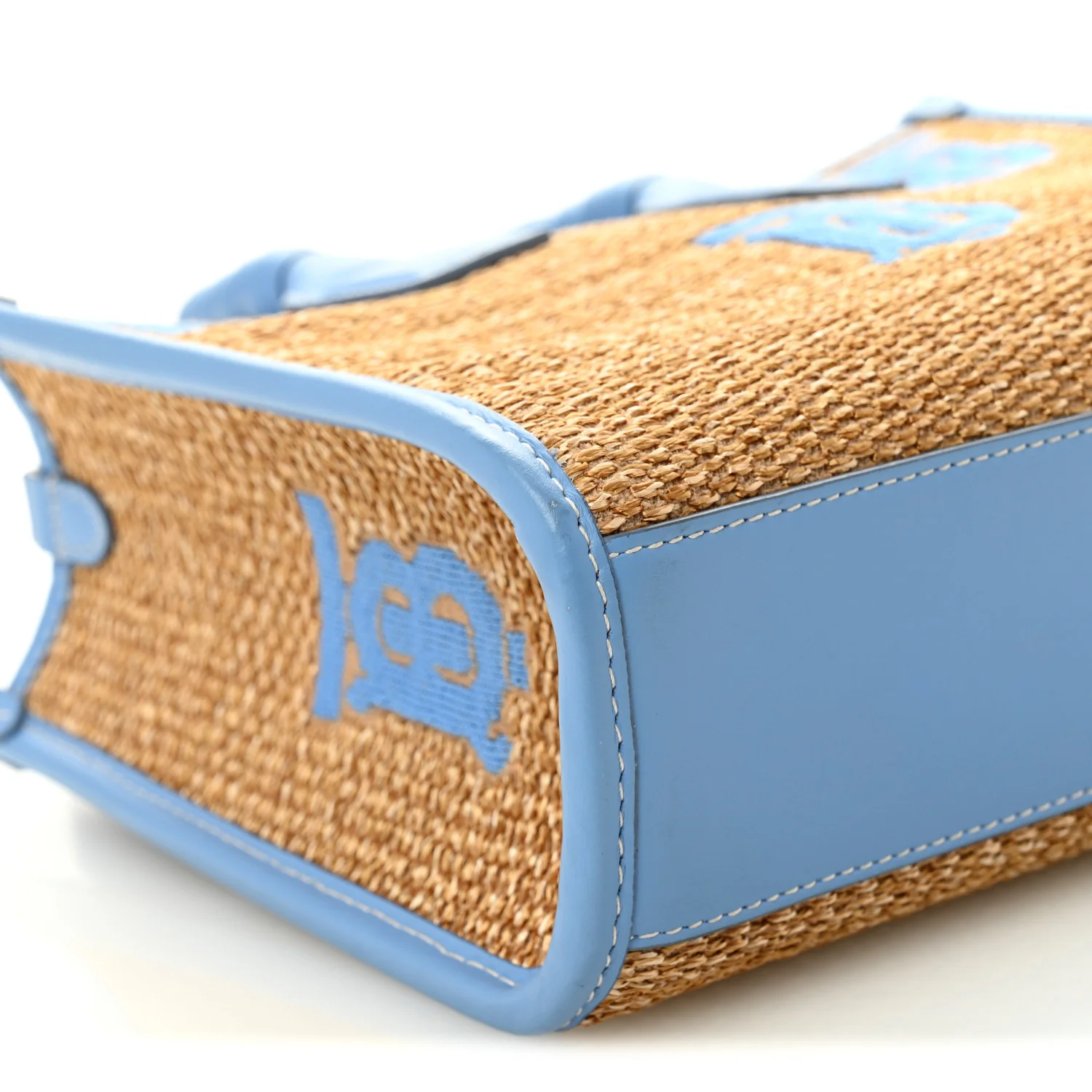 Raffia Calfskin Mini Freya Tote Natural Cool Blue - Image 9