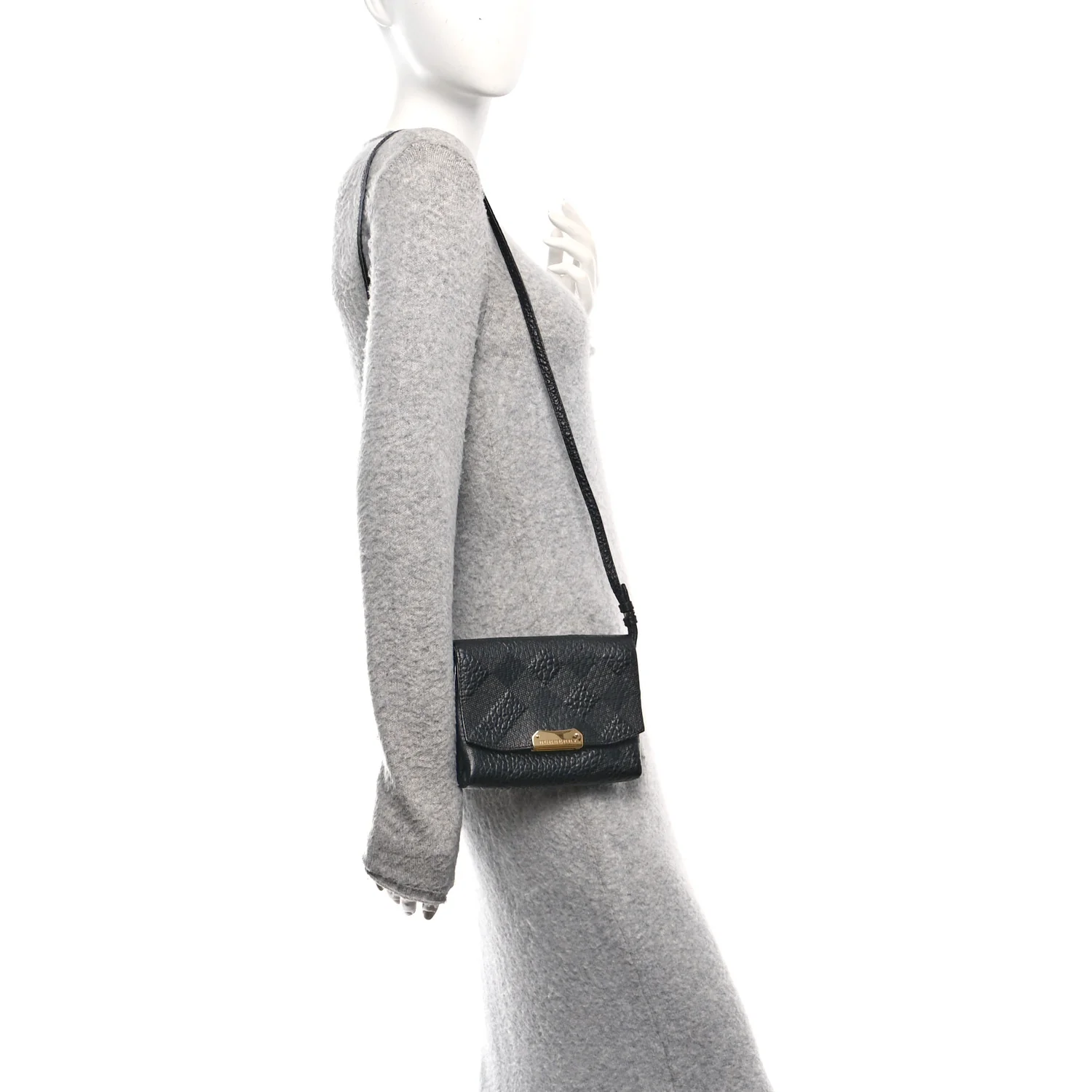 Signature Grain Calfskin Check Embossed Langley Crossbody Black - Image 2