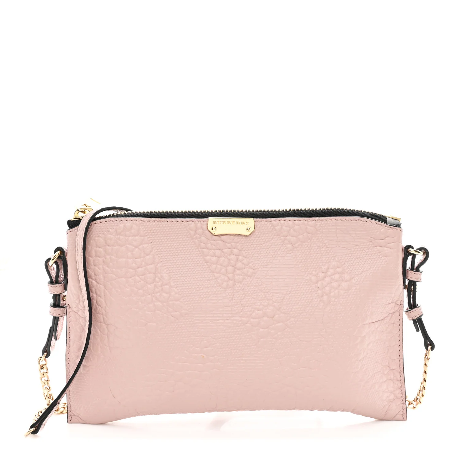Signature Grain Calfskin Check Embossed Peyton Crossbody Clutch Bag Pale Orchid