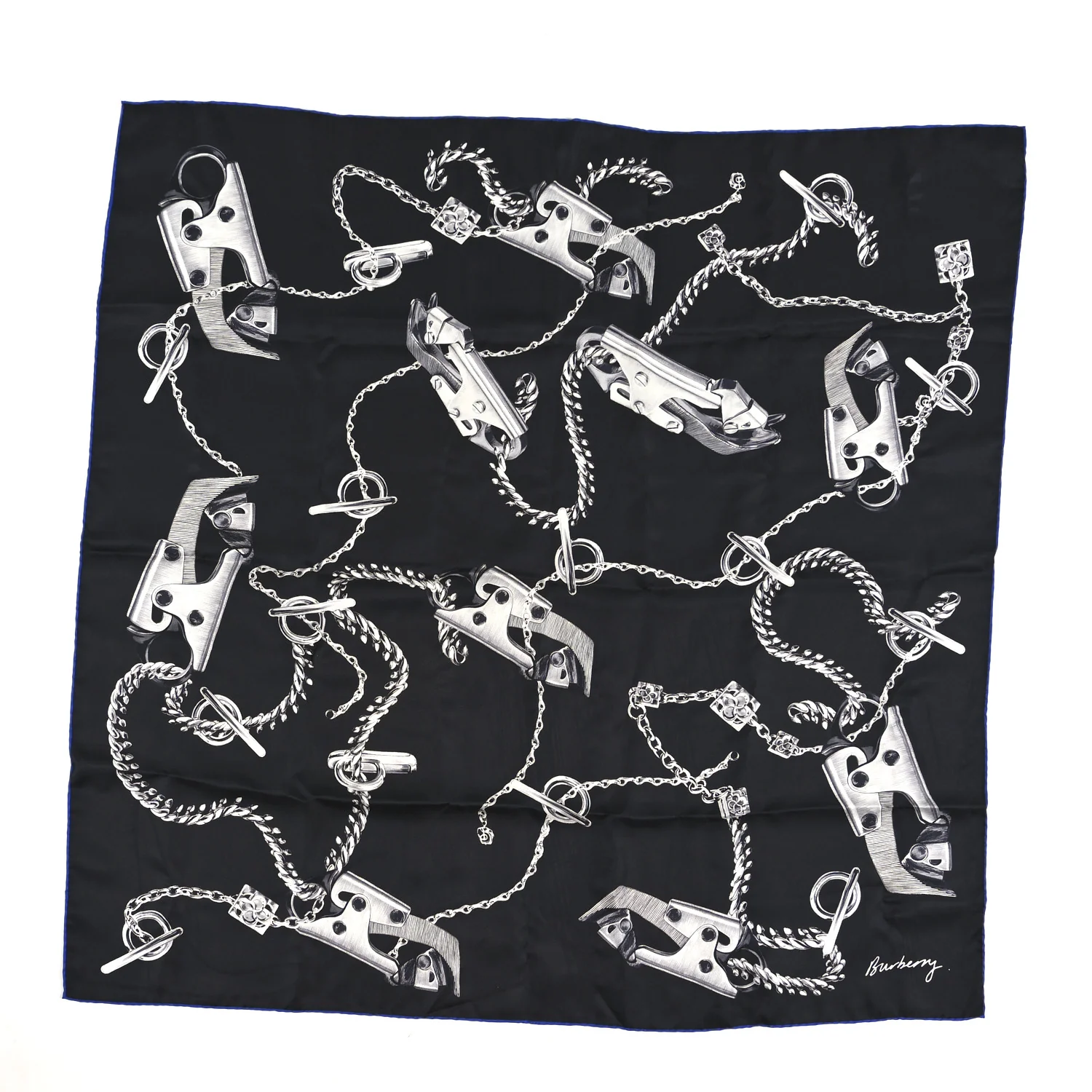 Silk Knight Clip Square Scarf Black Blue - Image 2