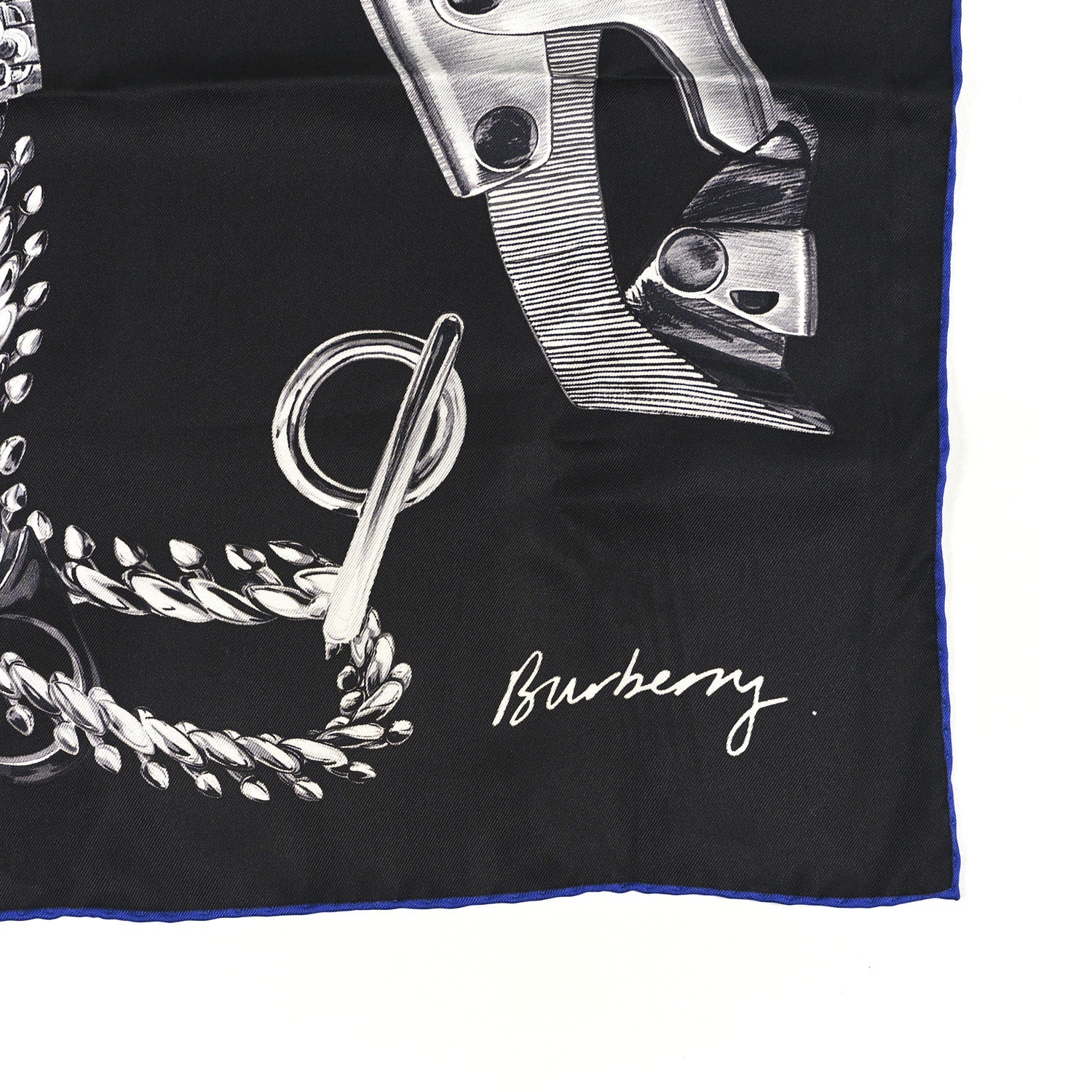 Silk Knight Clip Square Scarf Black Blue - Image 3