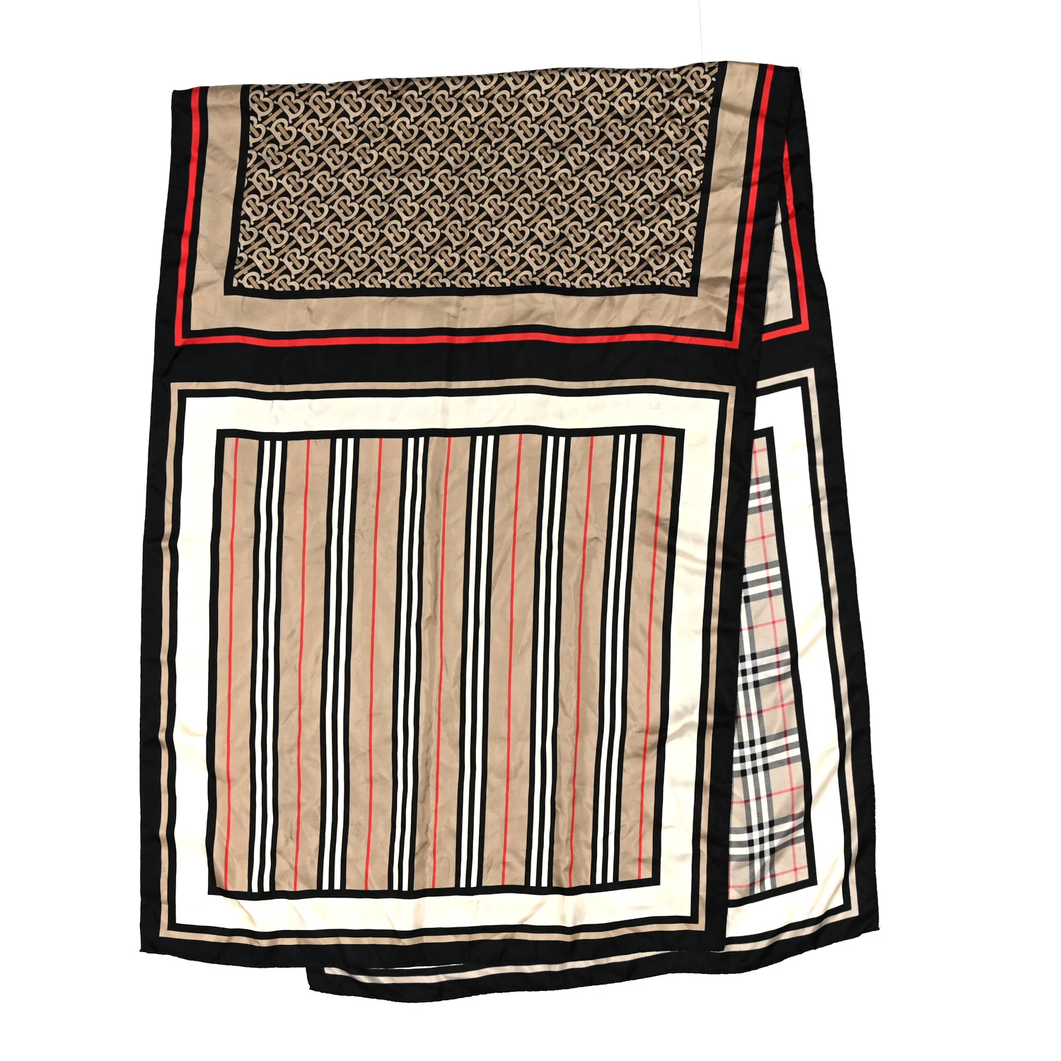 Silk Vintage Check Icon Stripe TB Monogram Print Scarf Archive Beige - Image 2