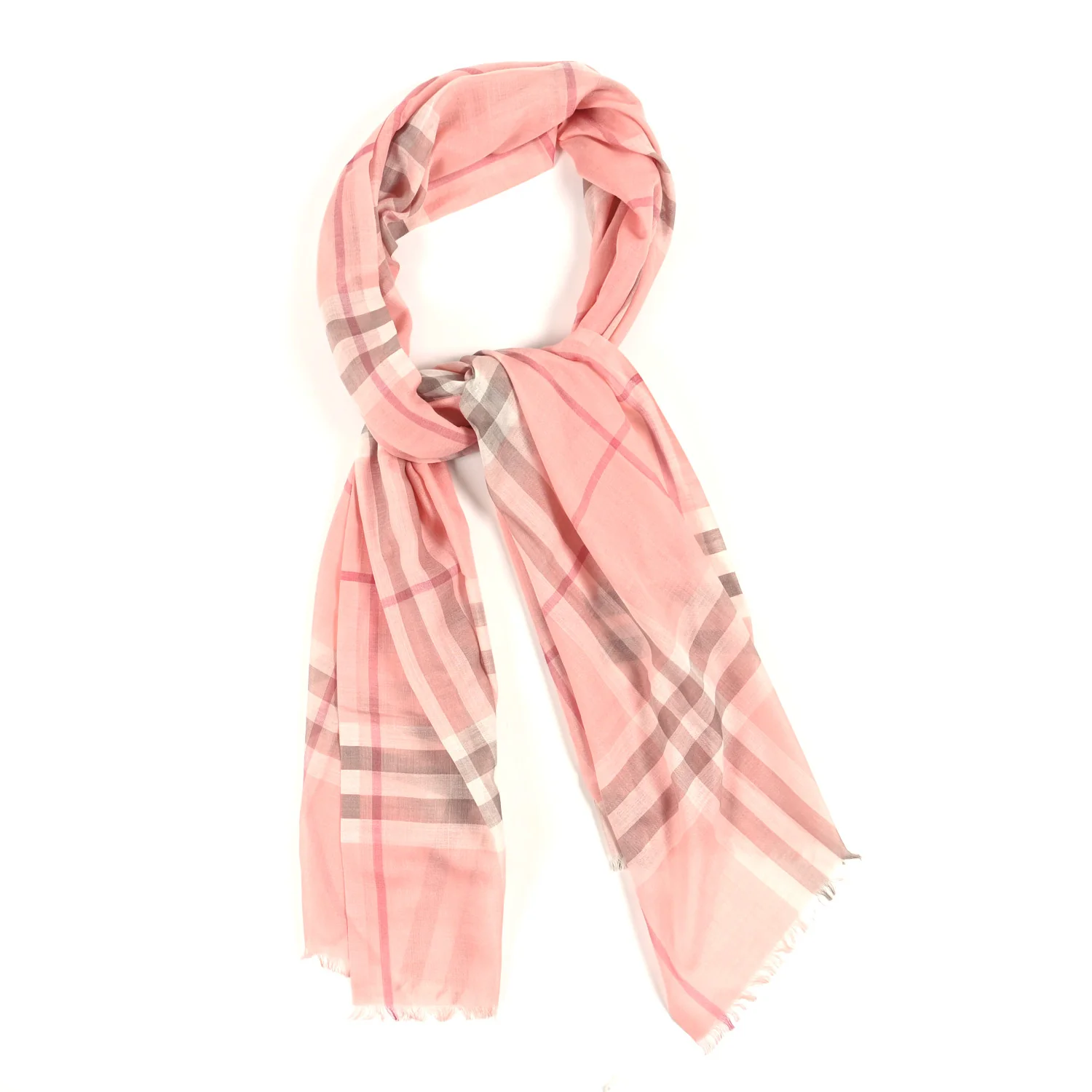 Silk Wool Gauze Giant Check Scarf Pink - Image 2