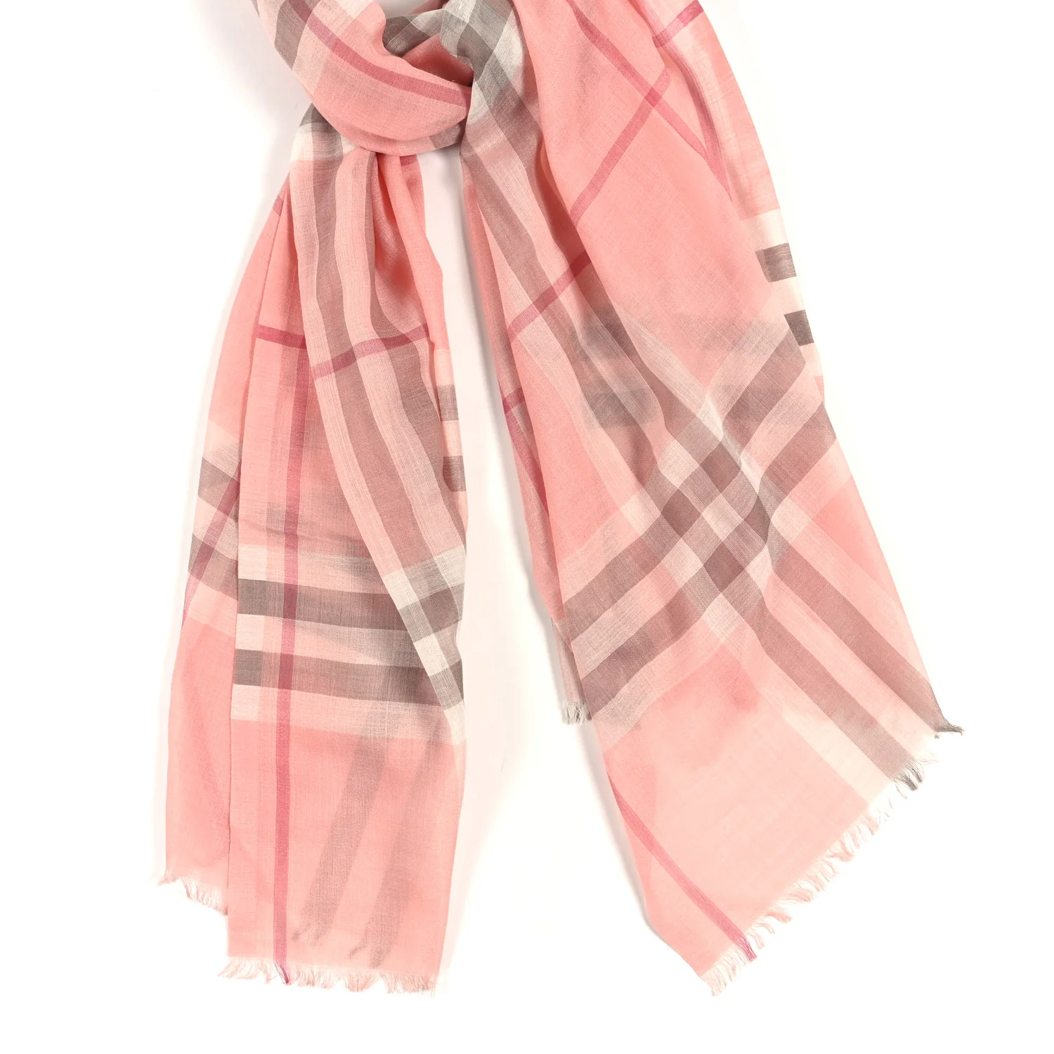 Silk Wool Gauze Giant Check Scarf Pink - Image 4