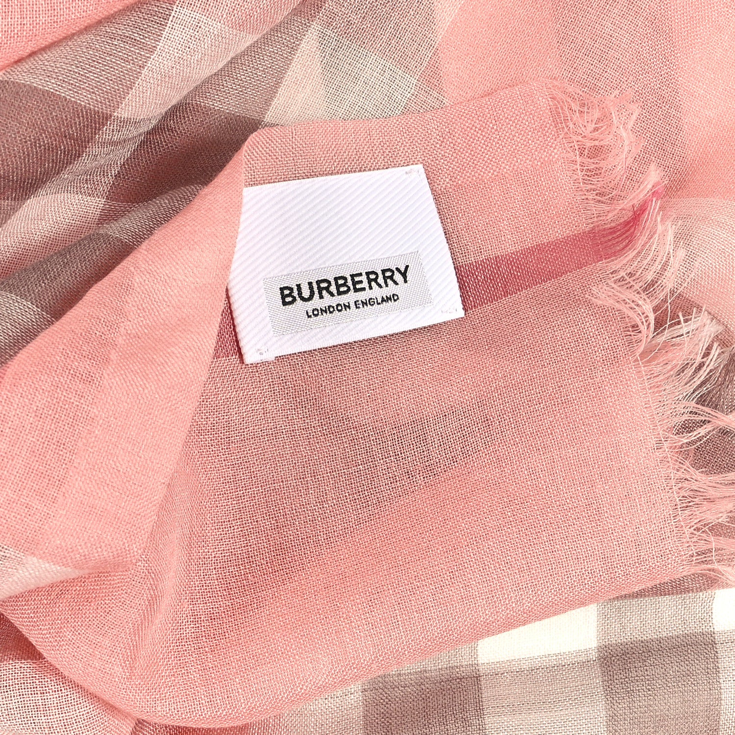 Silk Wool Gauze Giant Check Scarf Pink - Image 6
