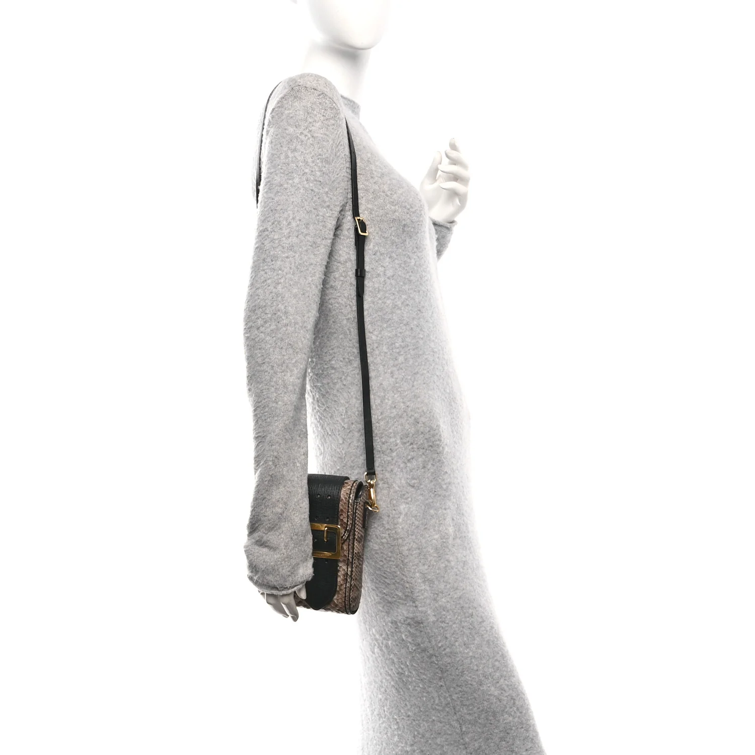 Snakeskin Grainy Calfskin Oblong Belt Bag Black - Image 2
