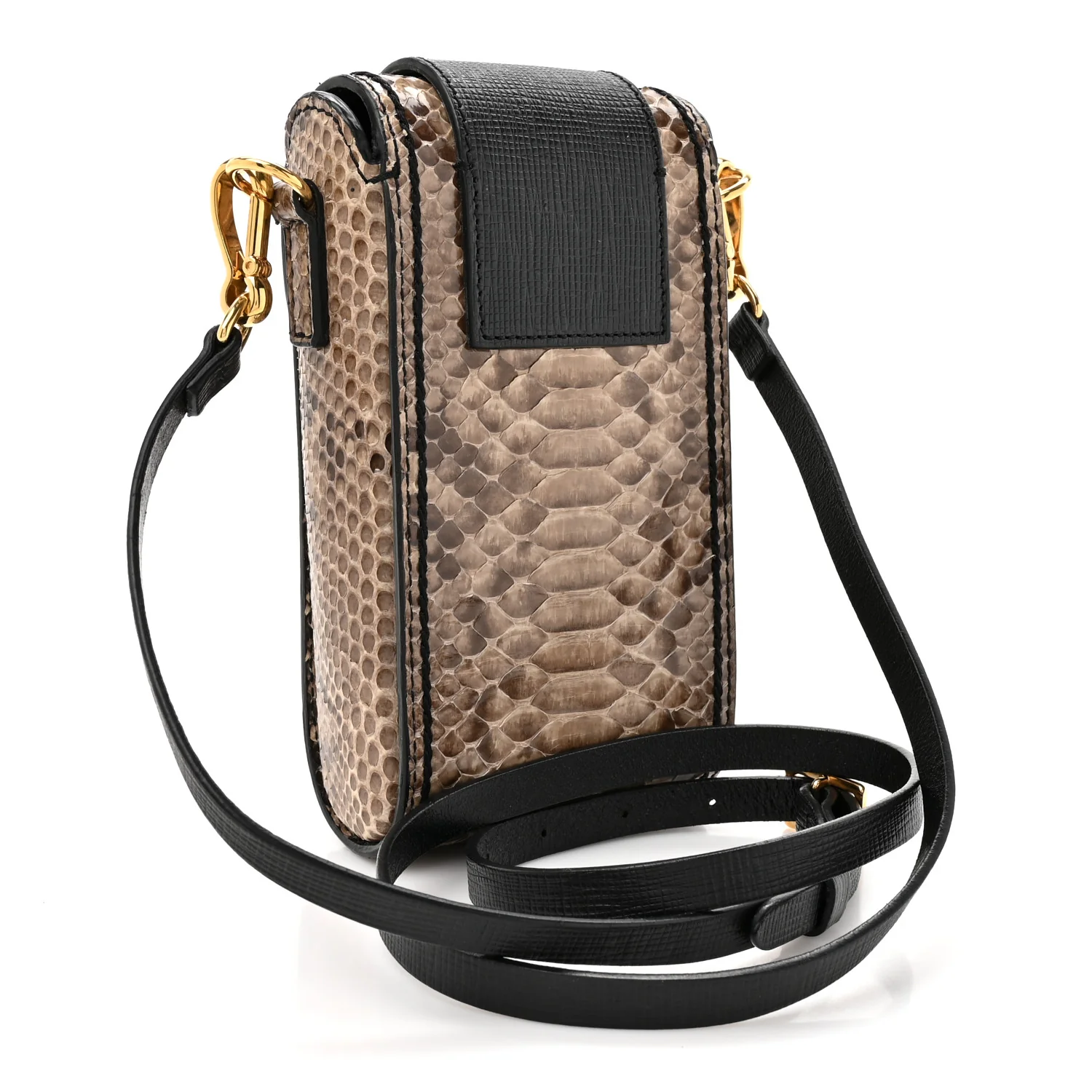 Snakeskin Grainy Calfskin Oblong Belt Bag Black - Image 3