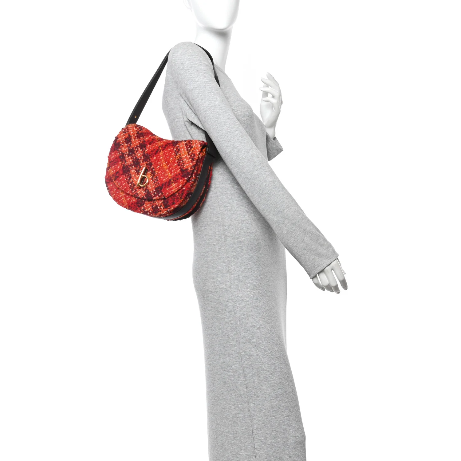 Tweed Check Medium Rocking Horse Crossbody Red Black - Image 2