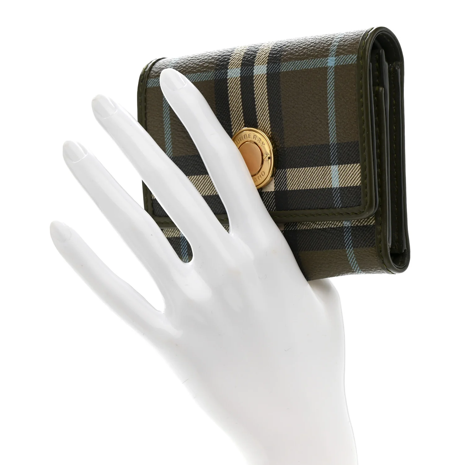 Vintage Check Tri-Fold Wallet Olive Green - Image 2