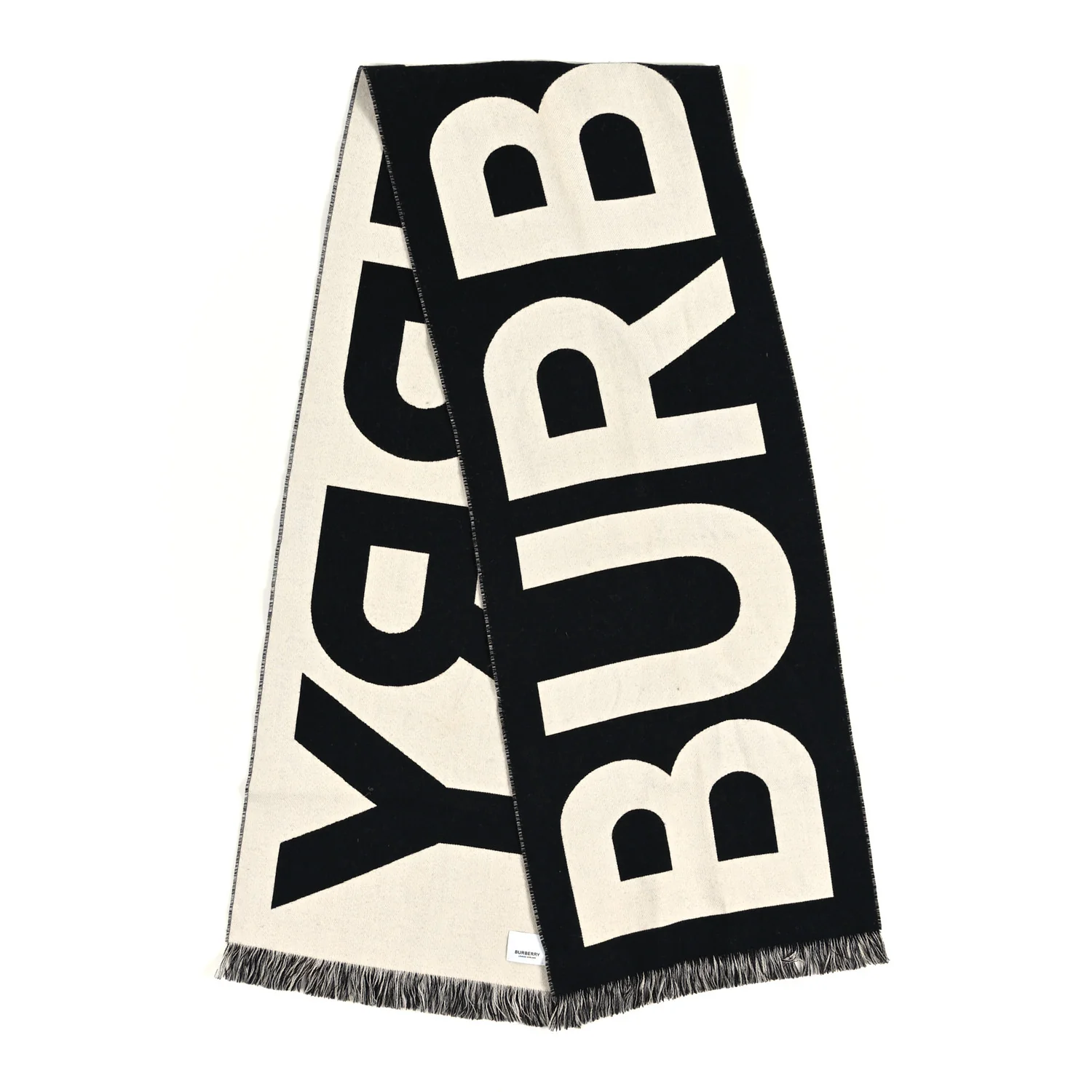 Wool Jacquard Logo Scarf Black White - Image 2