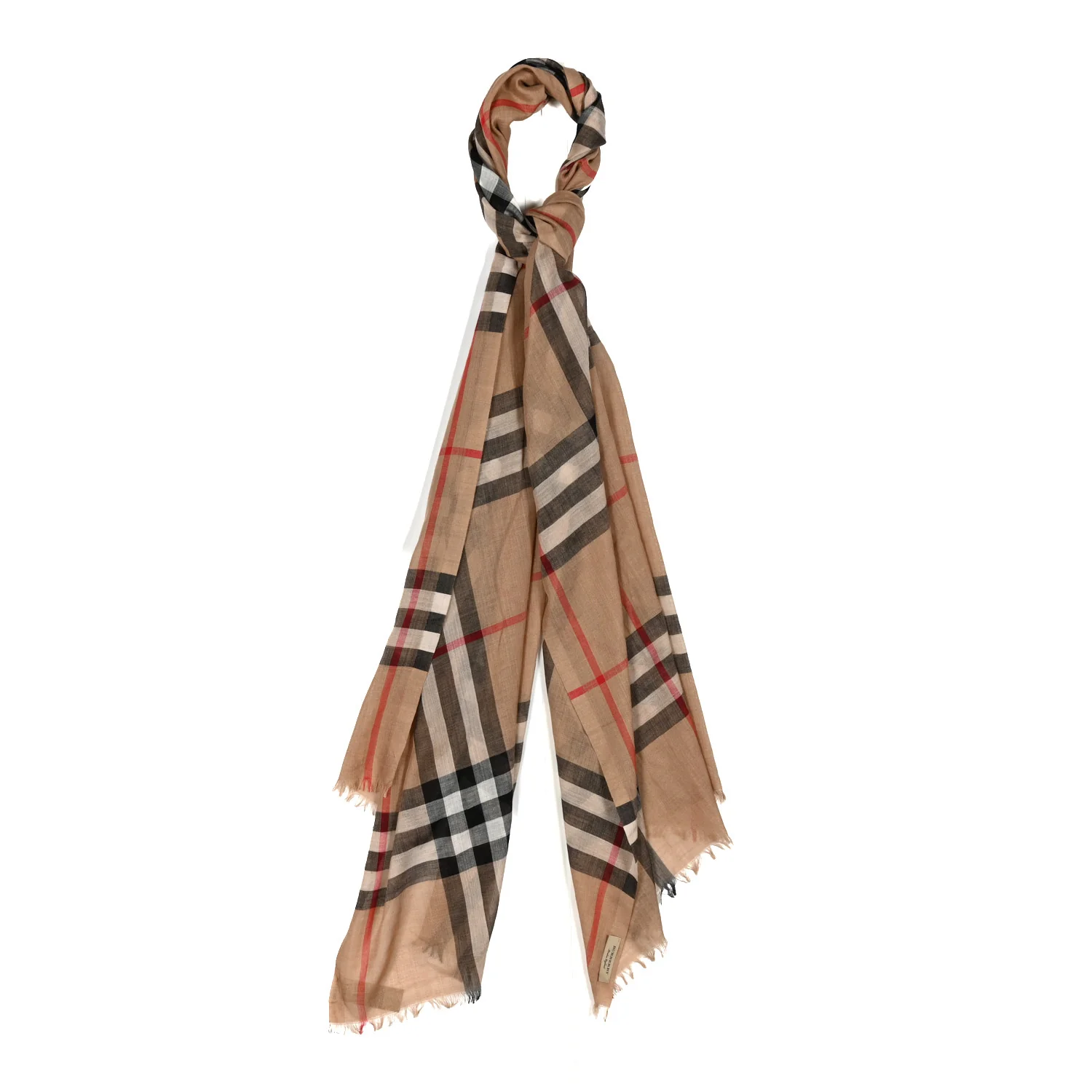 Wool Silk Gauze Giant Check Lightweight Scarf Camel
