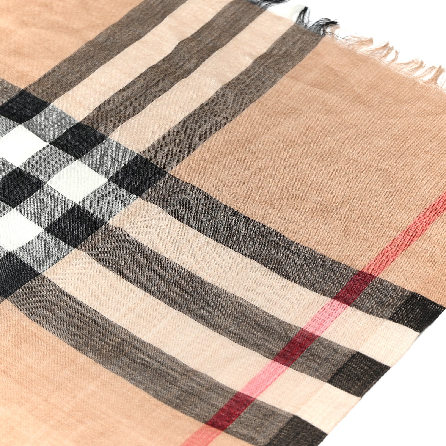 Wool Silk Gauze Giant Check Lightweight Scarf Camel - Image 10