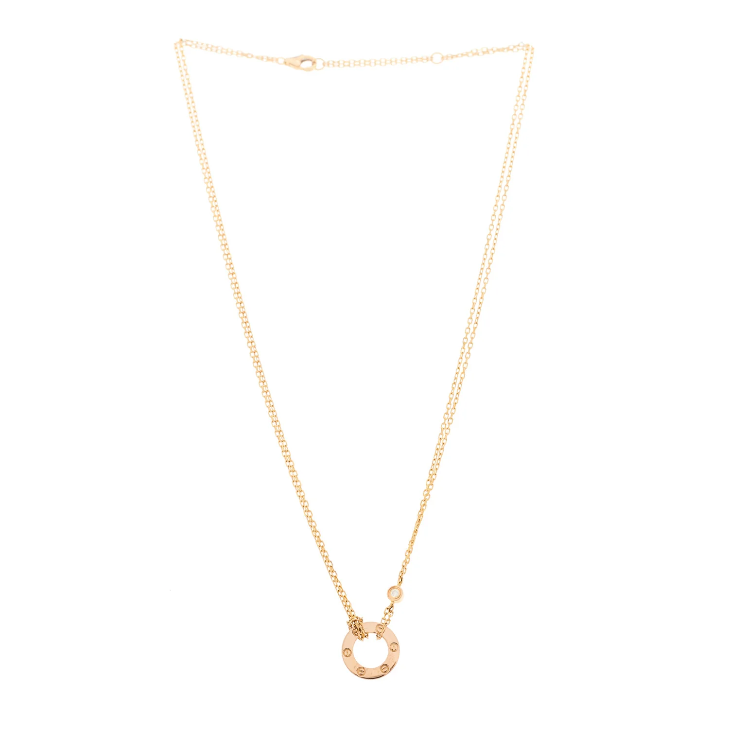 18K Pink Gold 2 Diamond LOVE Necklace - Image 3