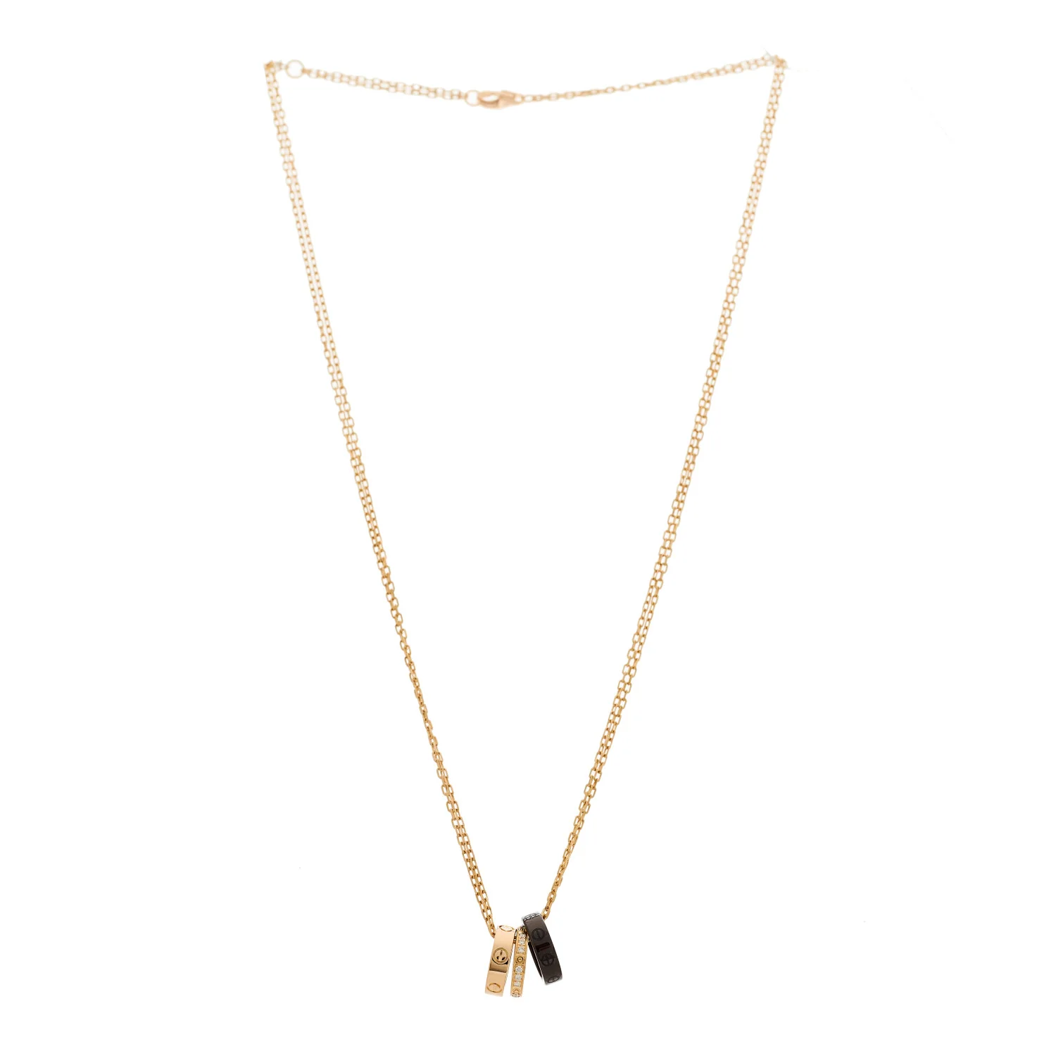 18K Pink Gold Ceramic Diamond Three Ring LOVE Pendant Necklace - Image 3