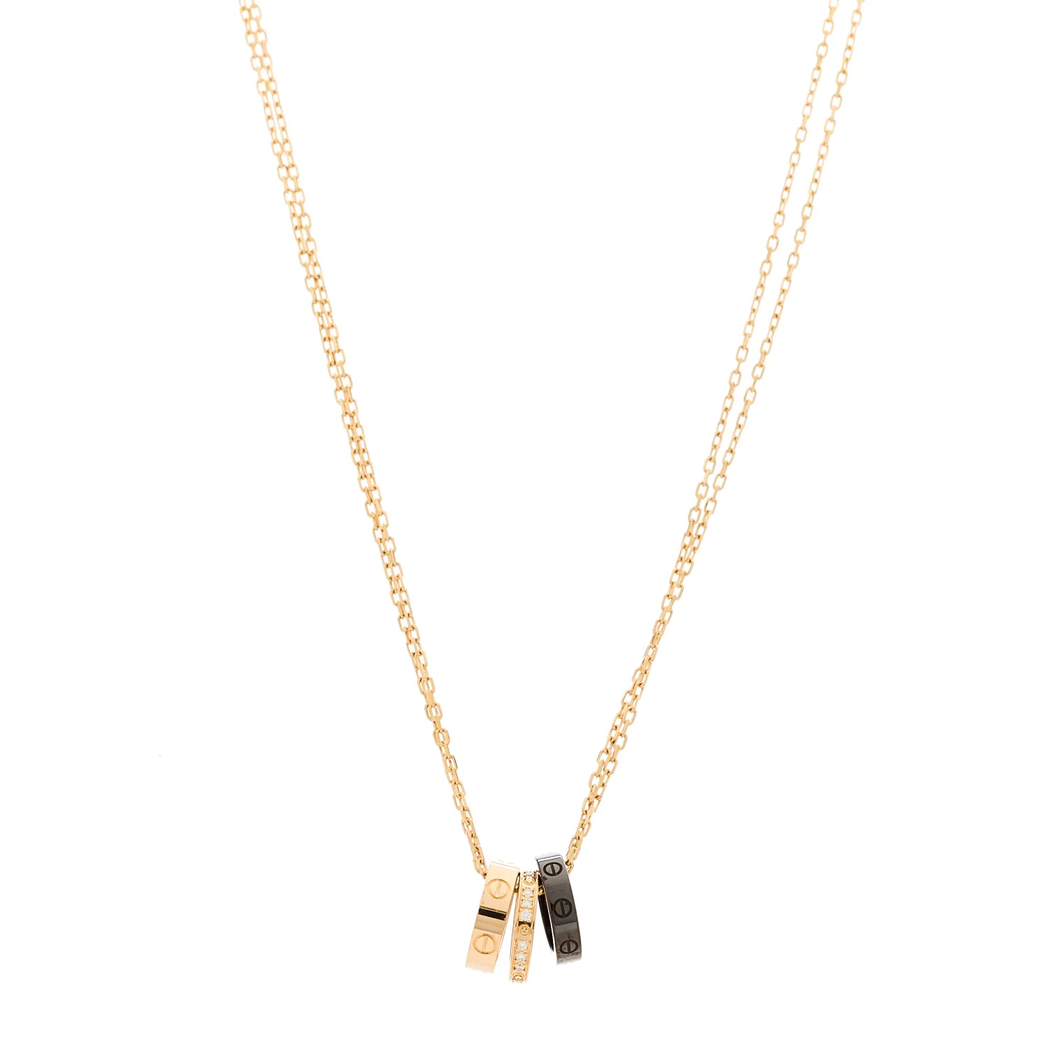 18K Pink Gold Ceramic Diamond Three Ring LOVE Pendant Necklace