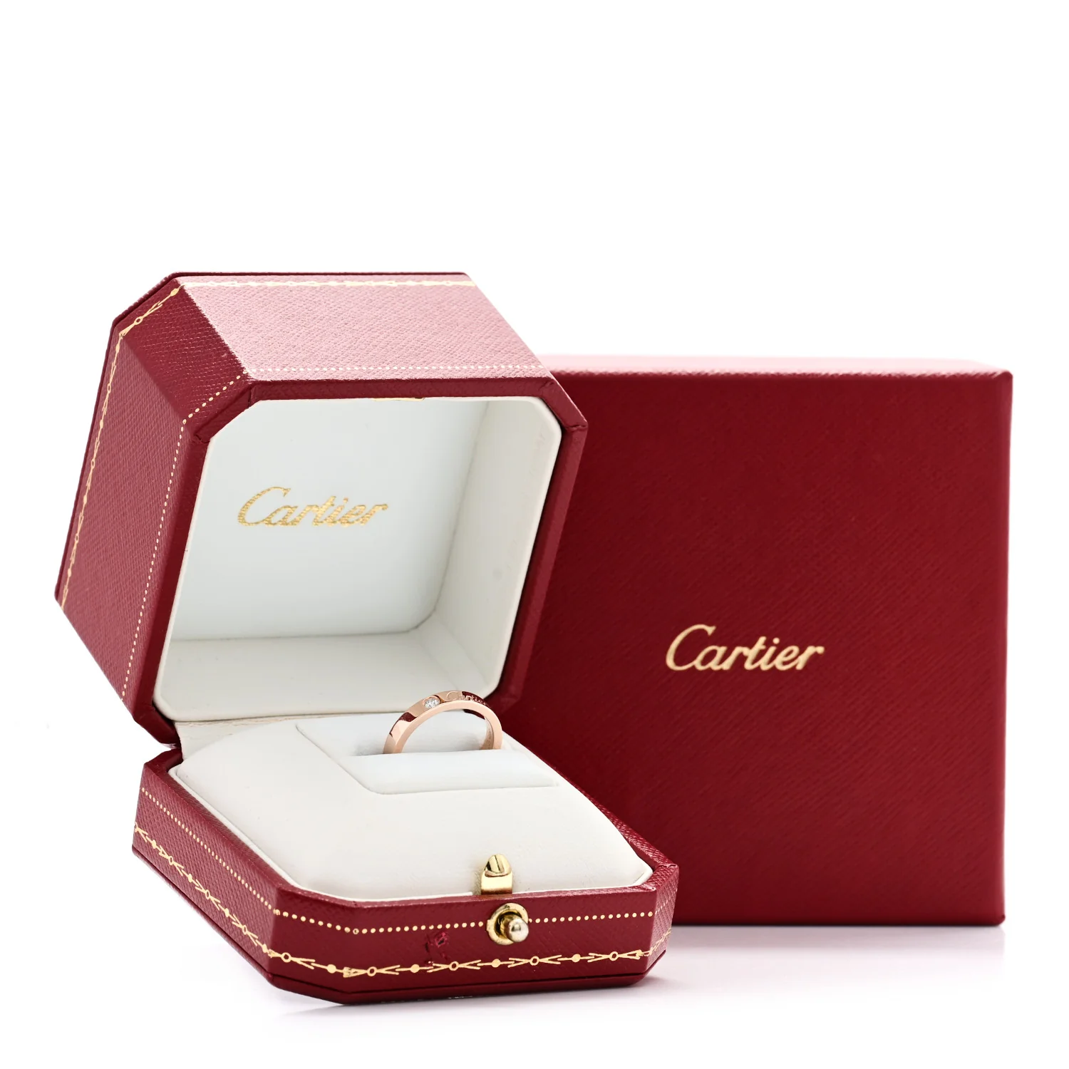 18K Pink Gold Diamond 3mm C De Cartier Wedding Band Ring 48 4.5 - Image 6