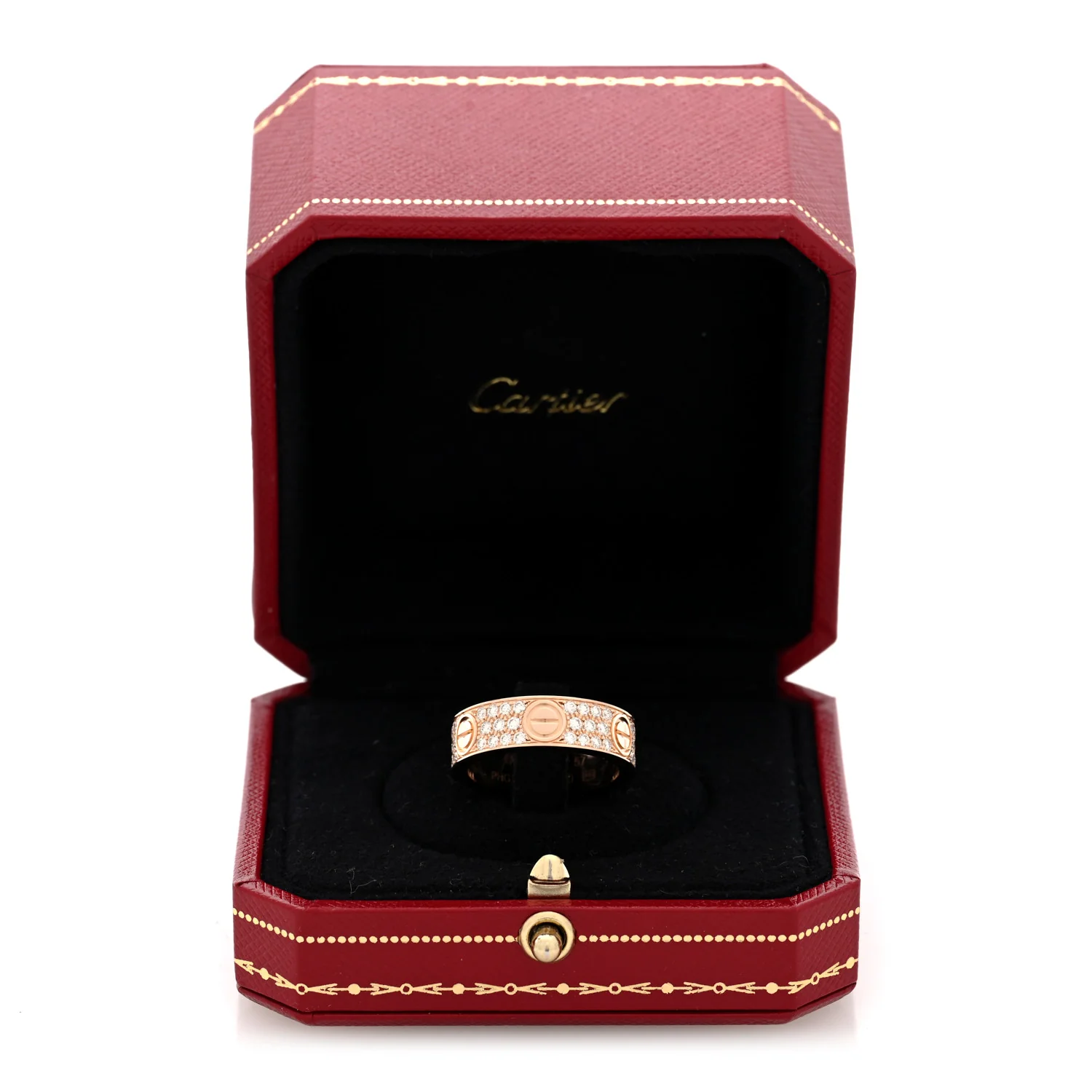 18K Pink Gold Diamond 6.5mm LOVE Paved Ring 57 8 - Image 5