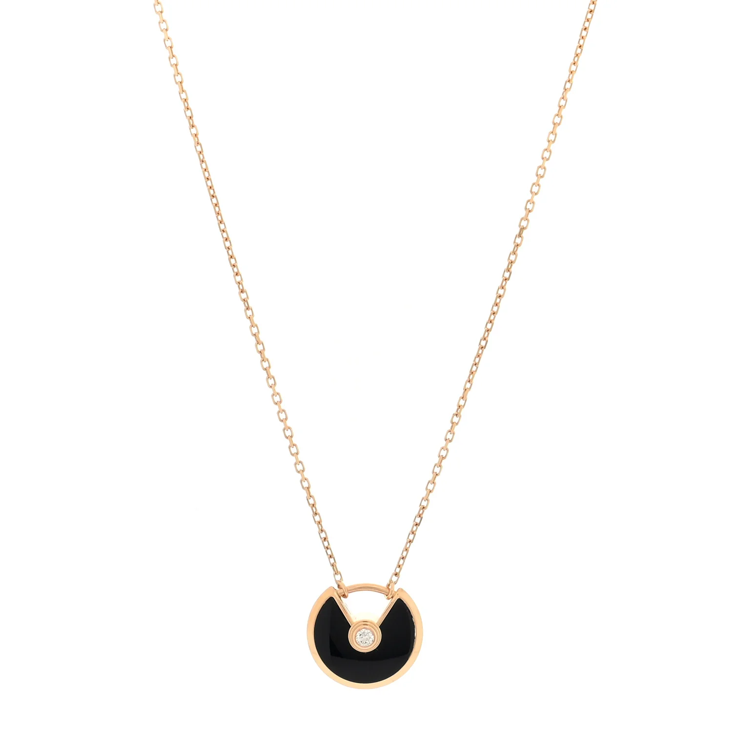 18K Pink Gold Diamond Black Onyx XS Amulette de Cartier Pendant Necklace