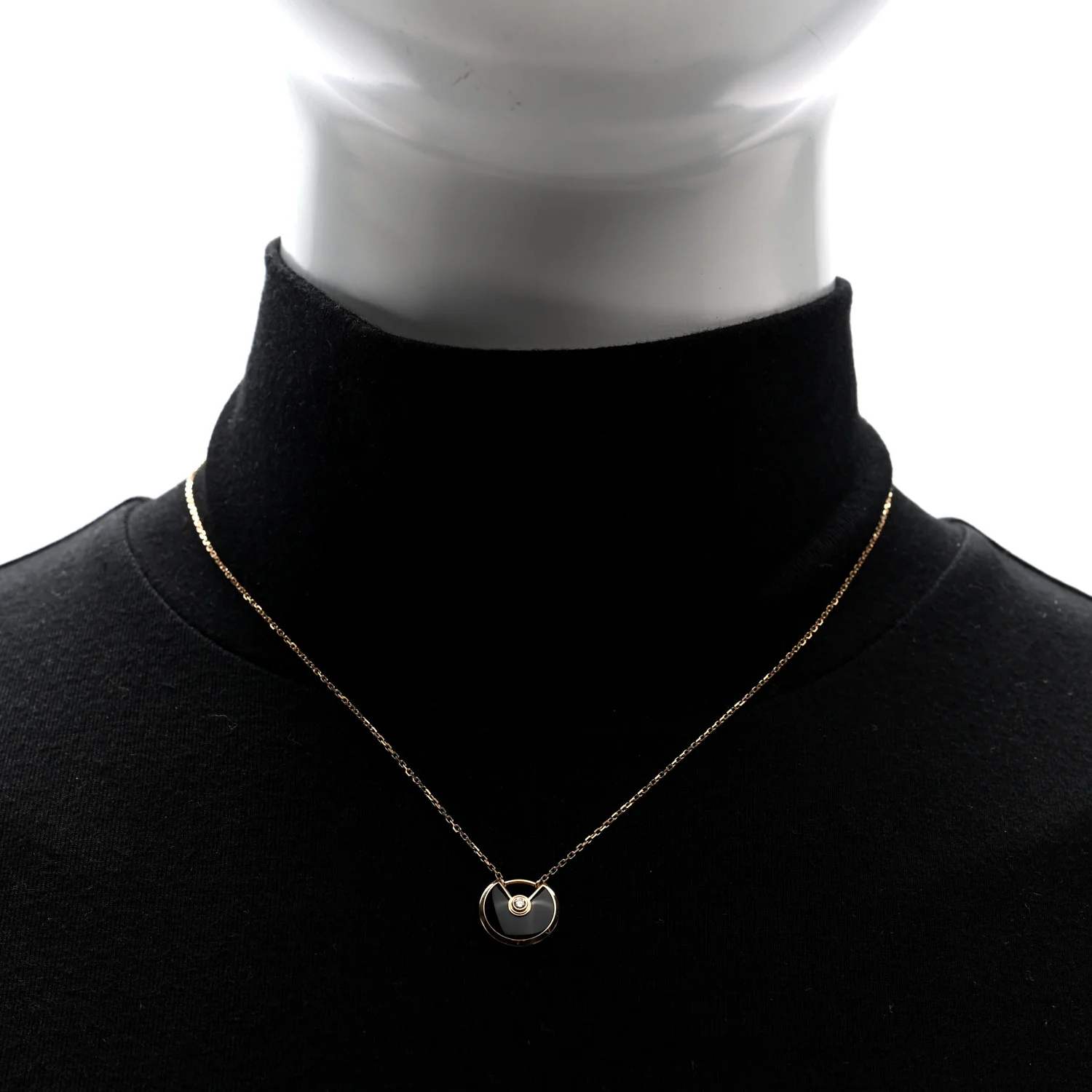 18K Pink Gold Diamond Black Onyx XS Amulette de Cartier Pendant Necklace - Image 2