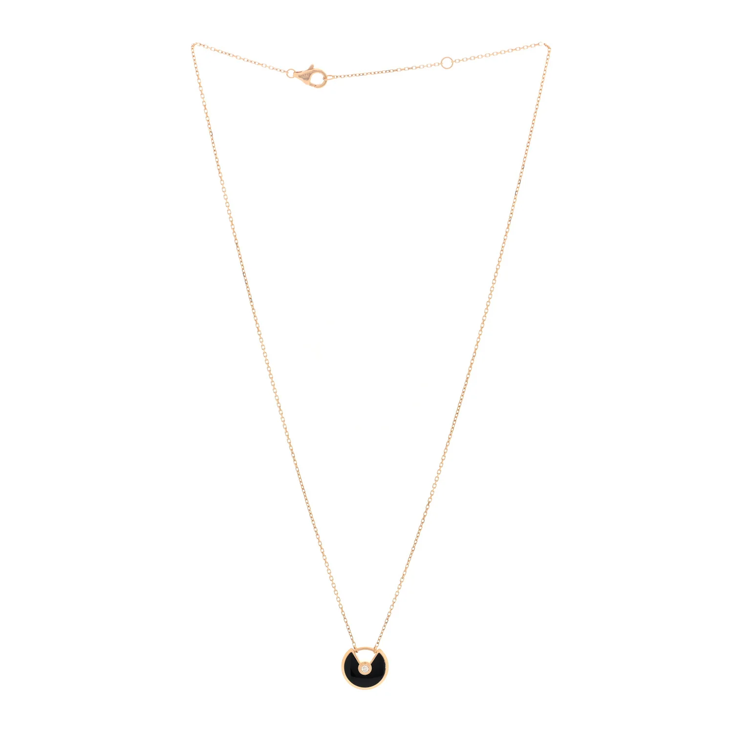 18K Pink Gold Diamond Black Onyx XS Amulette de Cartier Pendant Necklace - Image 3
