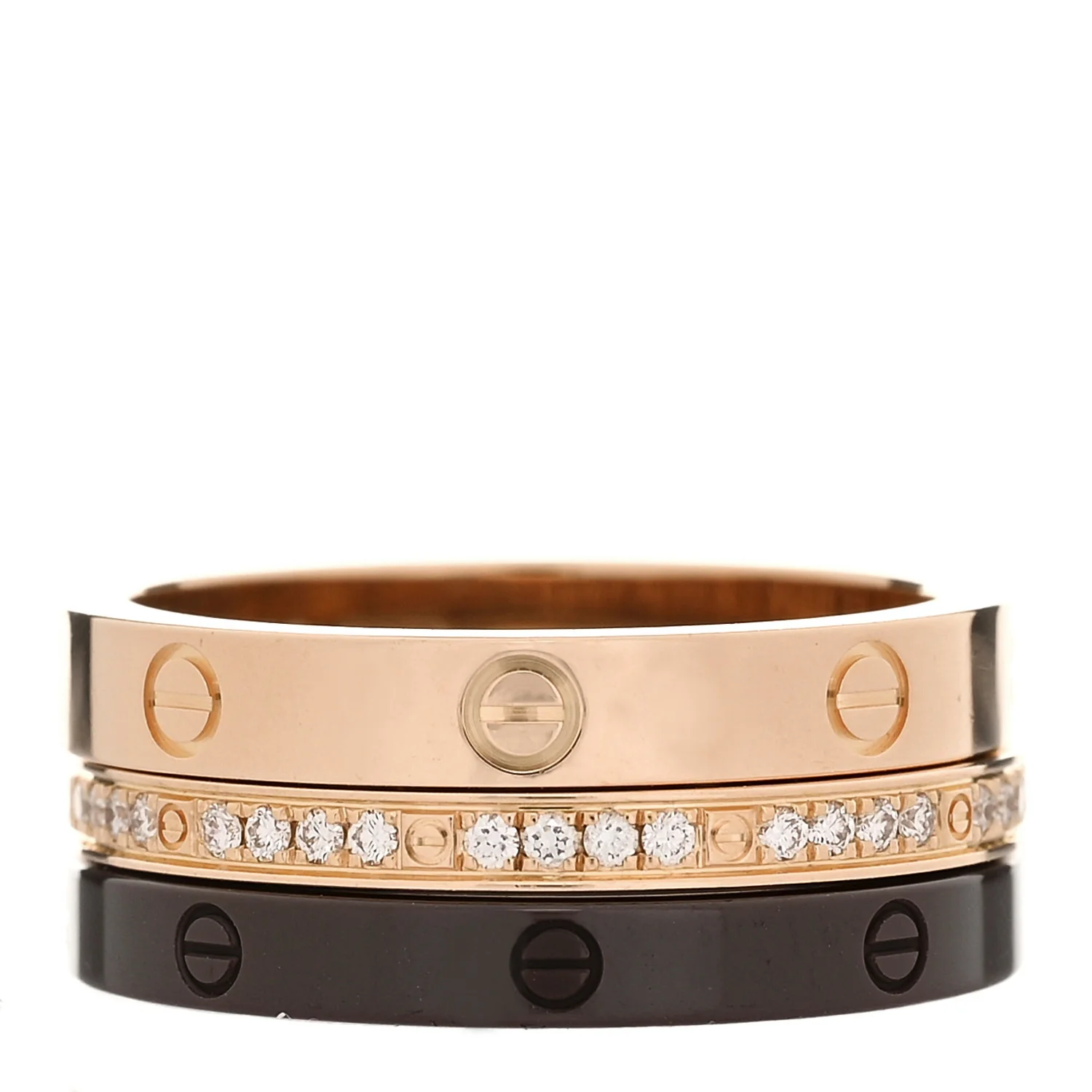 18K Pink Gold Diamond Ceramic LOVE Ring Set 51 5.75