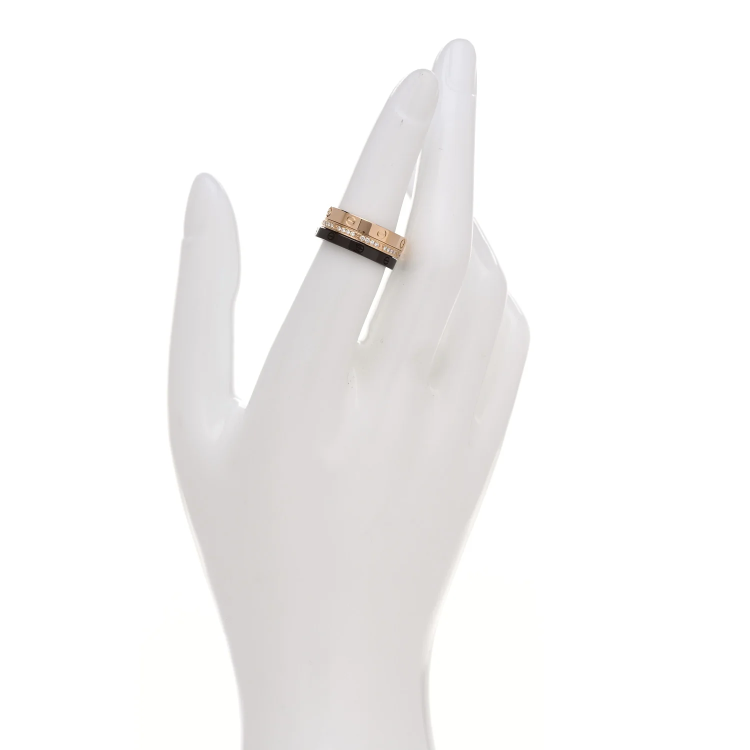 18K Pink Gold Diamond Ceramic LOVE Ring Set 51 5.75 - Image 2