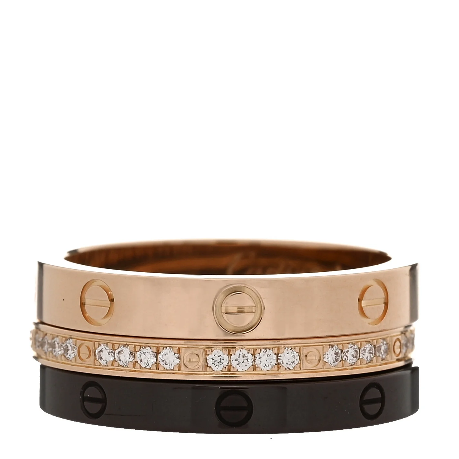 18K Pink Gold Diamond Ceramic LOVE Ring Set 51 5.75 - Image 3
