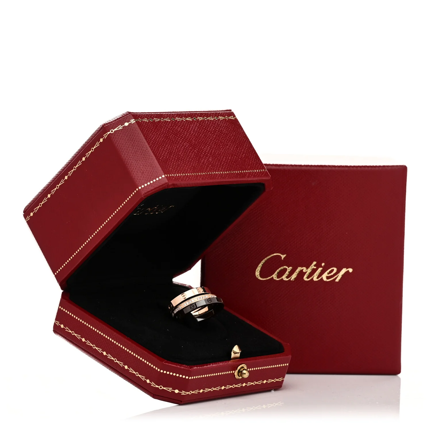 18K Pink Gold Diamond Ceramic LOVE Ring Set 51 5.75 - Image 5
