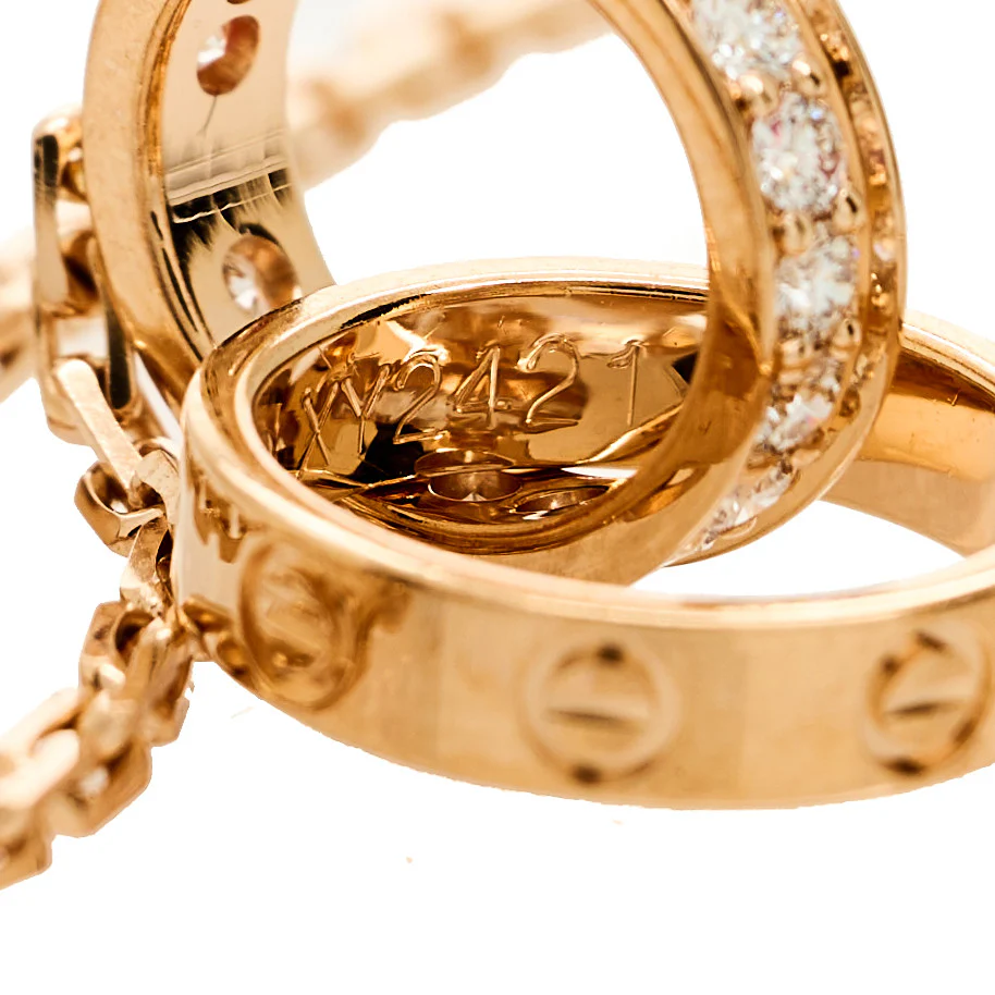 18K Pink Gold Diamond Interlocking LOVE Necklace - Image 5