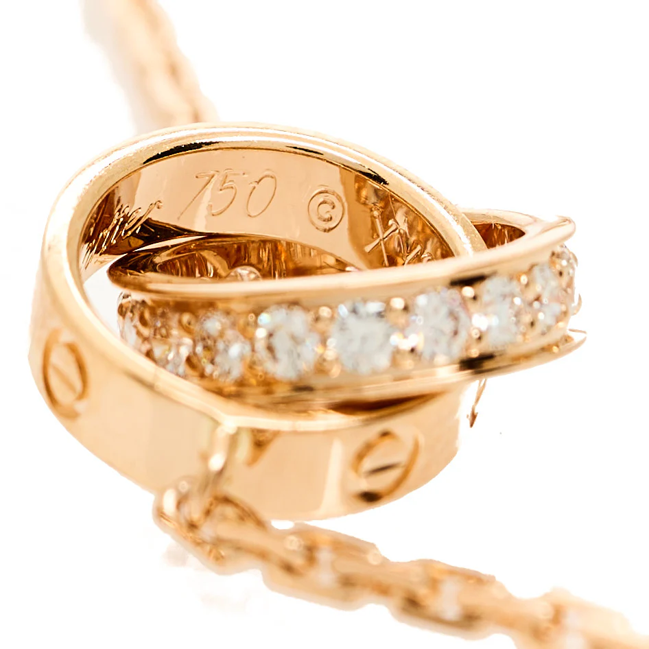 18K Pink Gold Diamond Interlocking LOVE Necklace - Image 6