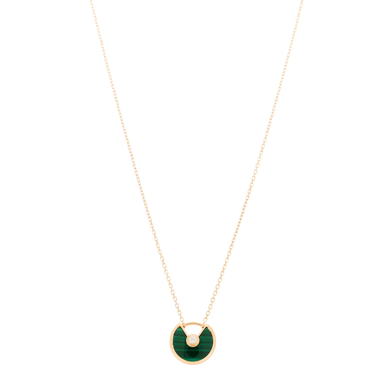 18K Pink Gold Diamond Malachite XS Amulette de Cartier Pendant Necklace