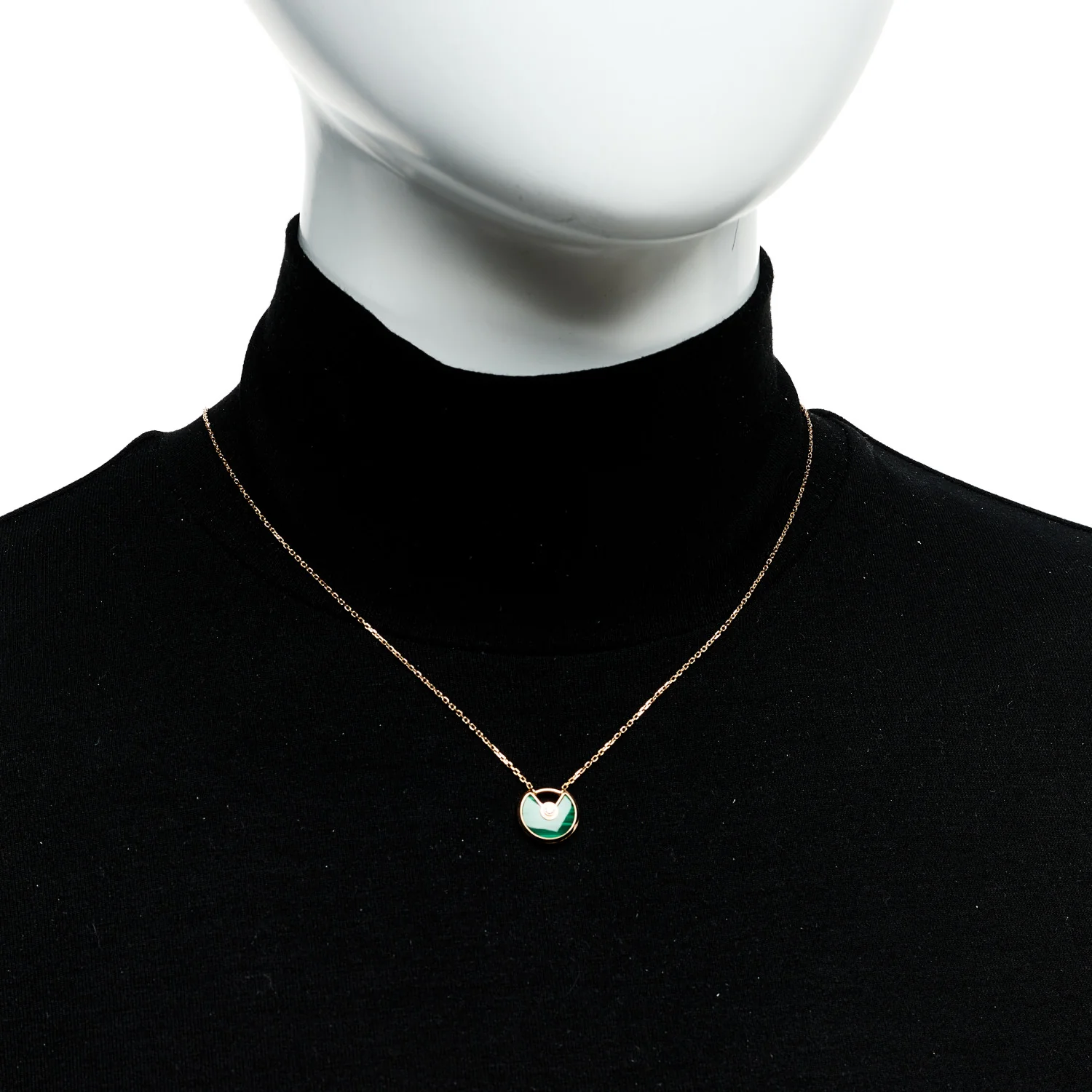 18K Pink Gold Diamond Malachite XS Amulette de Cartier Pendant Necklace - Image 2