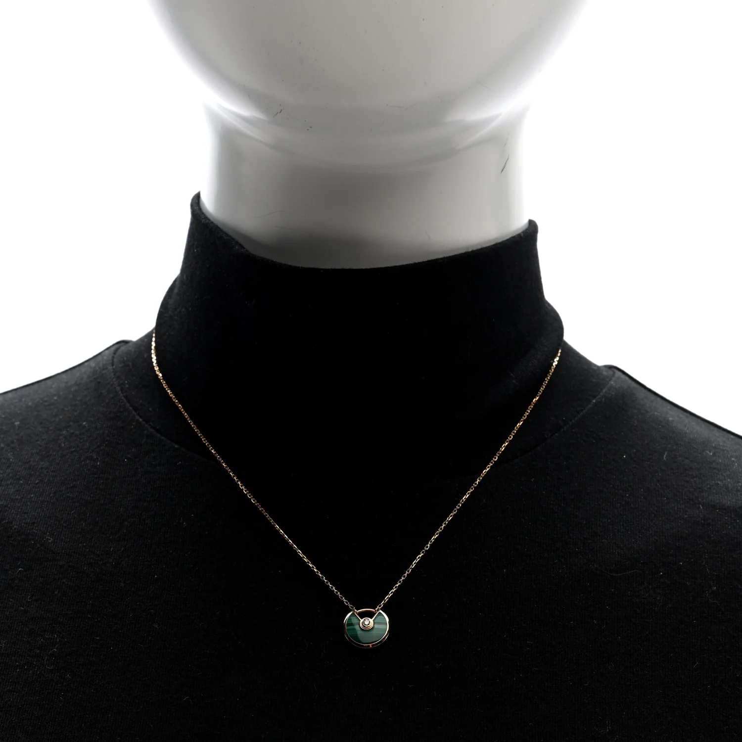 18K Pink Gold Diamond Malachite XS Amulette de Cartier Pendant Necklace - Image 2
