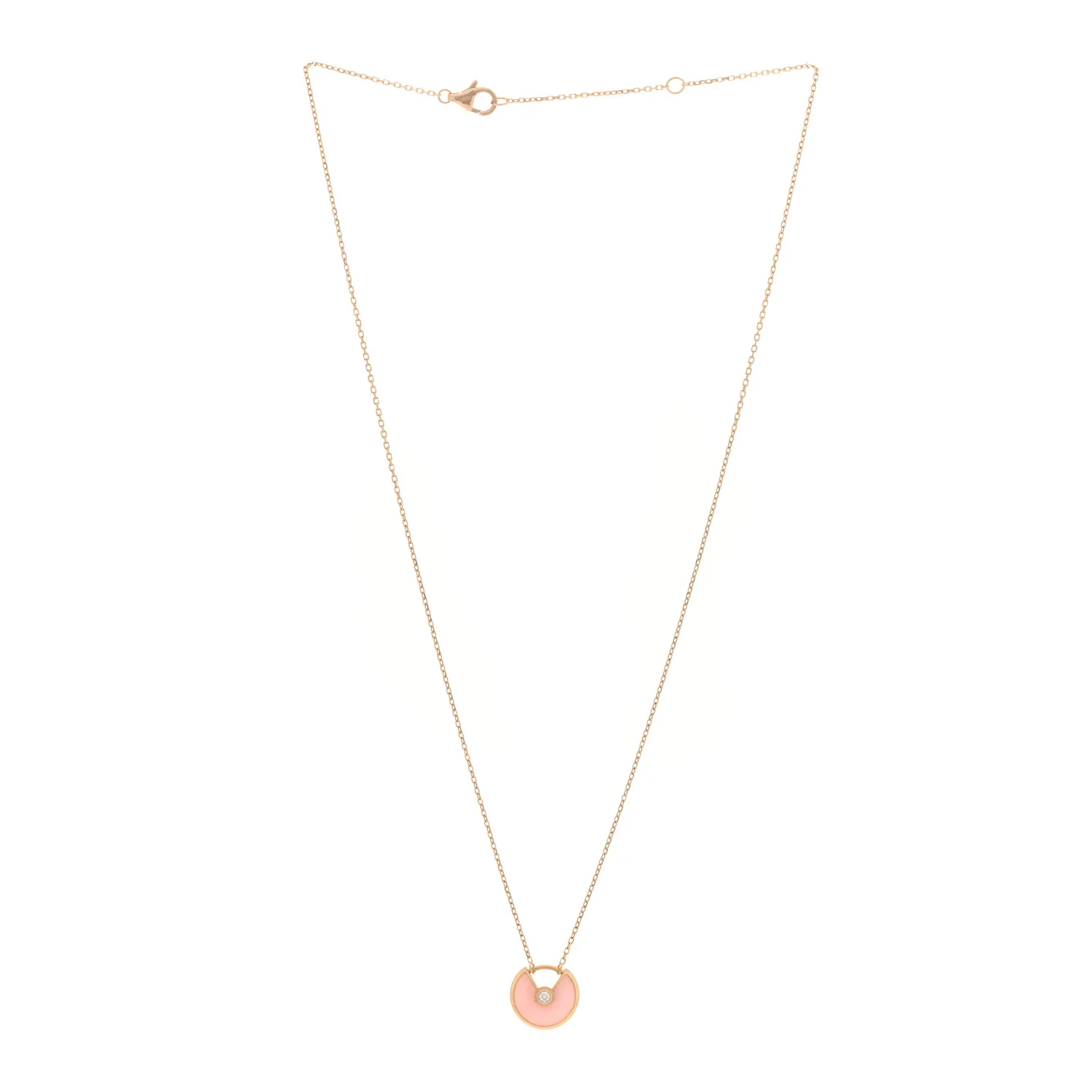 18K Pink Gold Diamond Pink Opal XS Amulette de Cartier Pendant Necklace - Image 3