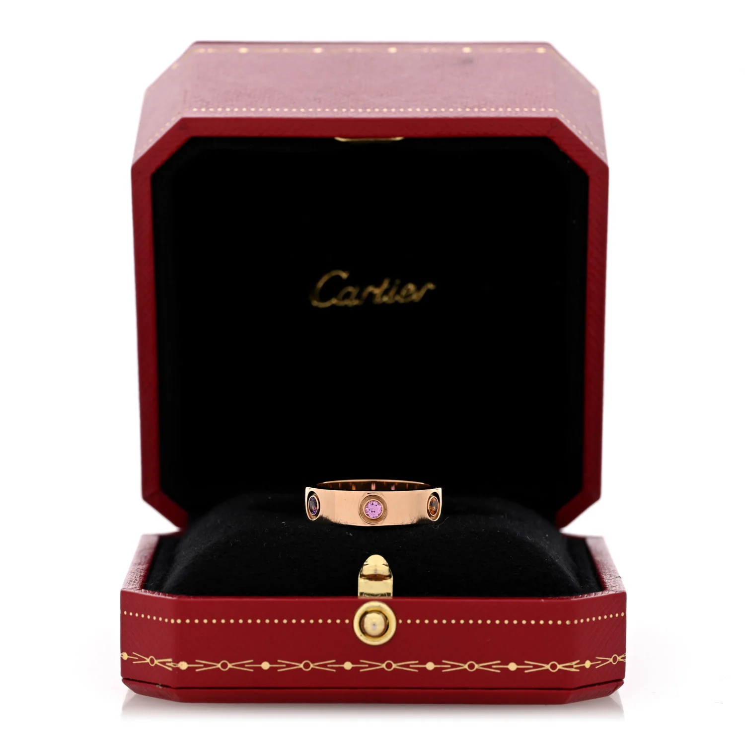 18K Pink Gold Sapphire Garnet Amethyst 5.5mm LOVE Ring 54 6.75 - Image 5