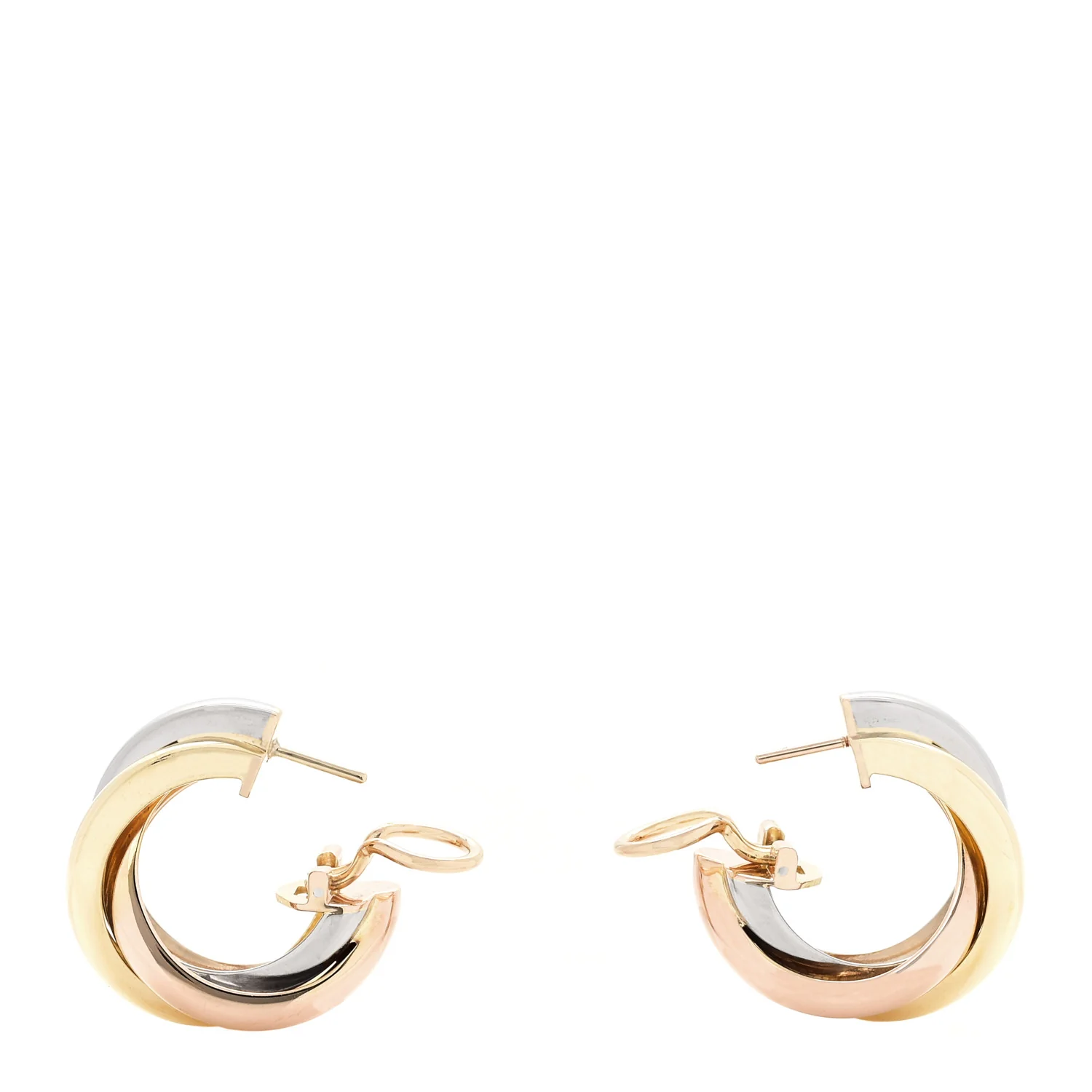 18K Pink Yellow White Gold Classic Trinity Hoop Earrings - Image 3