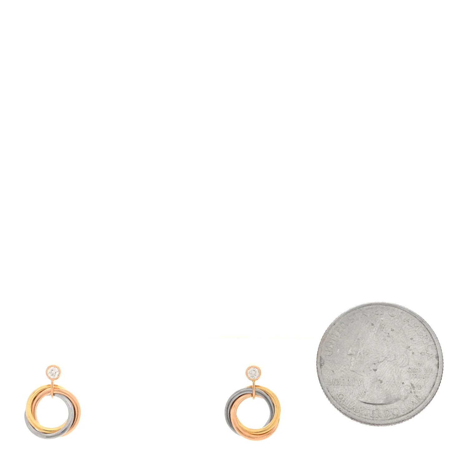 18K Pink Yellow White Gold Diamond Trinity Drop Earrings - Image 2