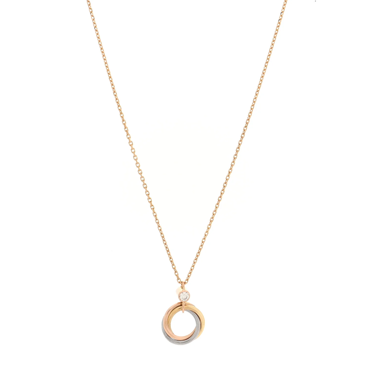 18K Pink Yellow White Gold Diamond Trinity Pendant Necklace