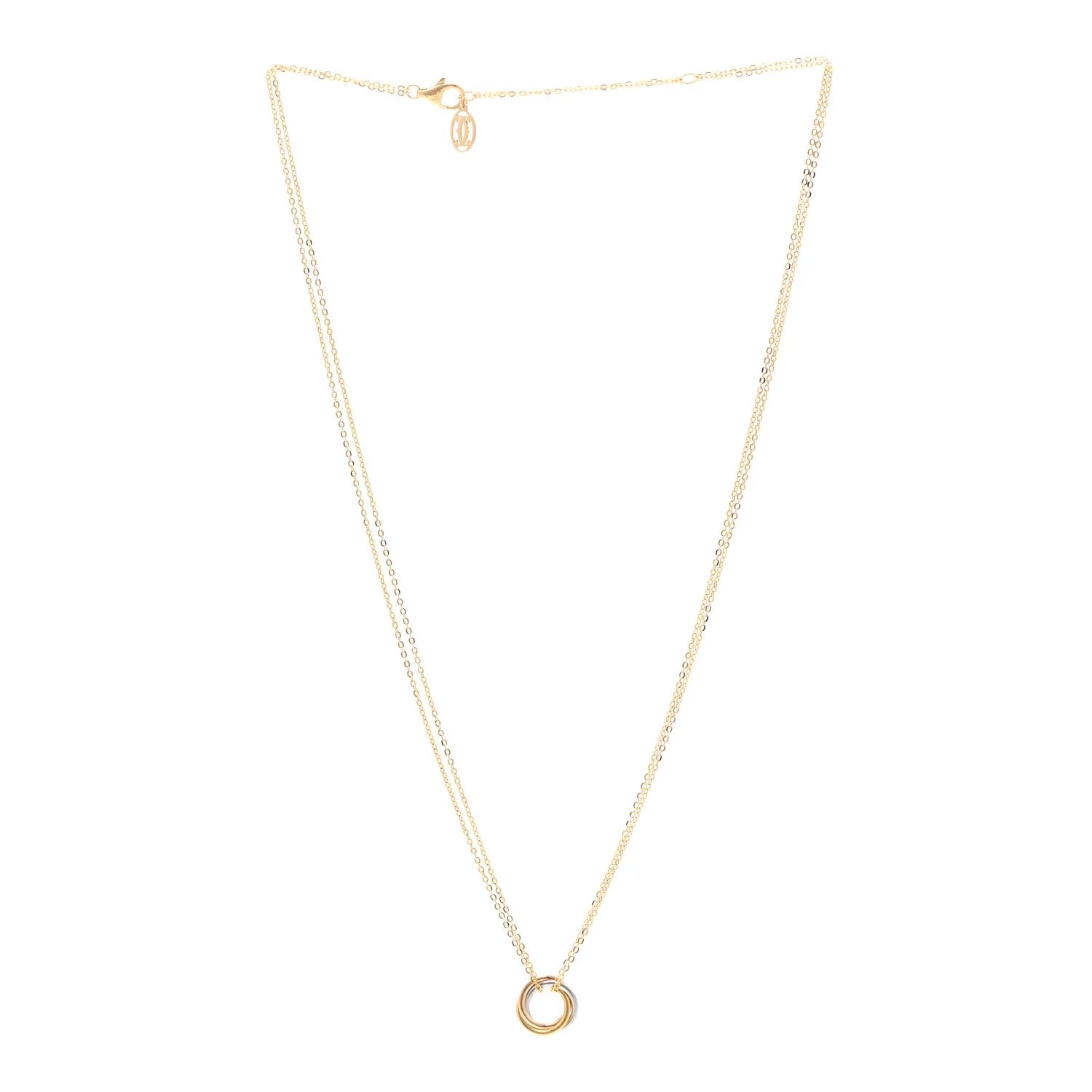 18K Pink Yellow White Gold Trinity Double Chain Pendant Necklace - Image 3