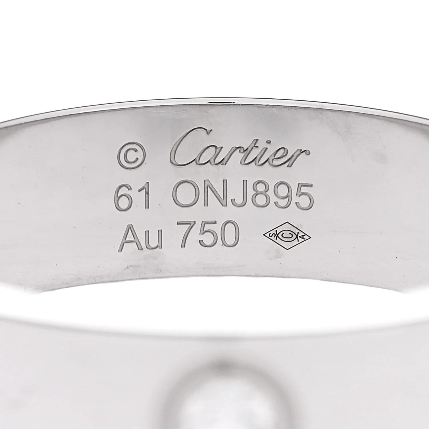 18K White Gold 3 Diamond 5.5mm LOVE Ring 61 9.5 - Image 4