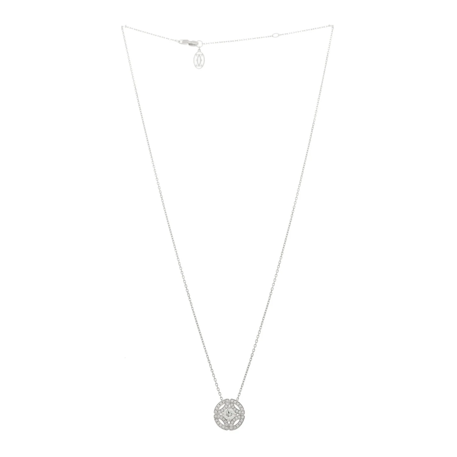 18K White Gold Diamond .30ct Galanterie de Cartier Paved Pendant Necklace - Image 3