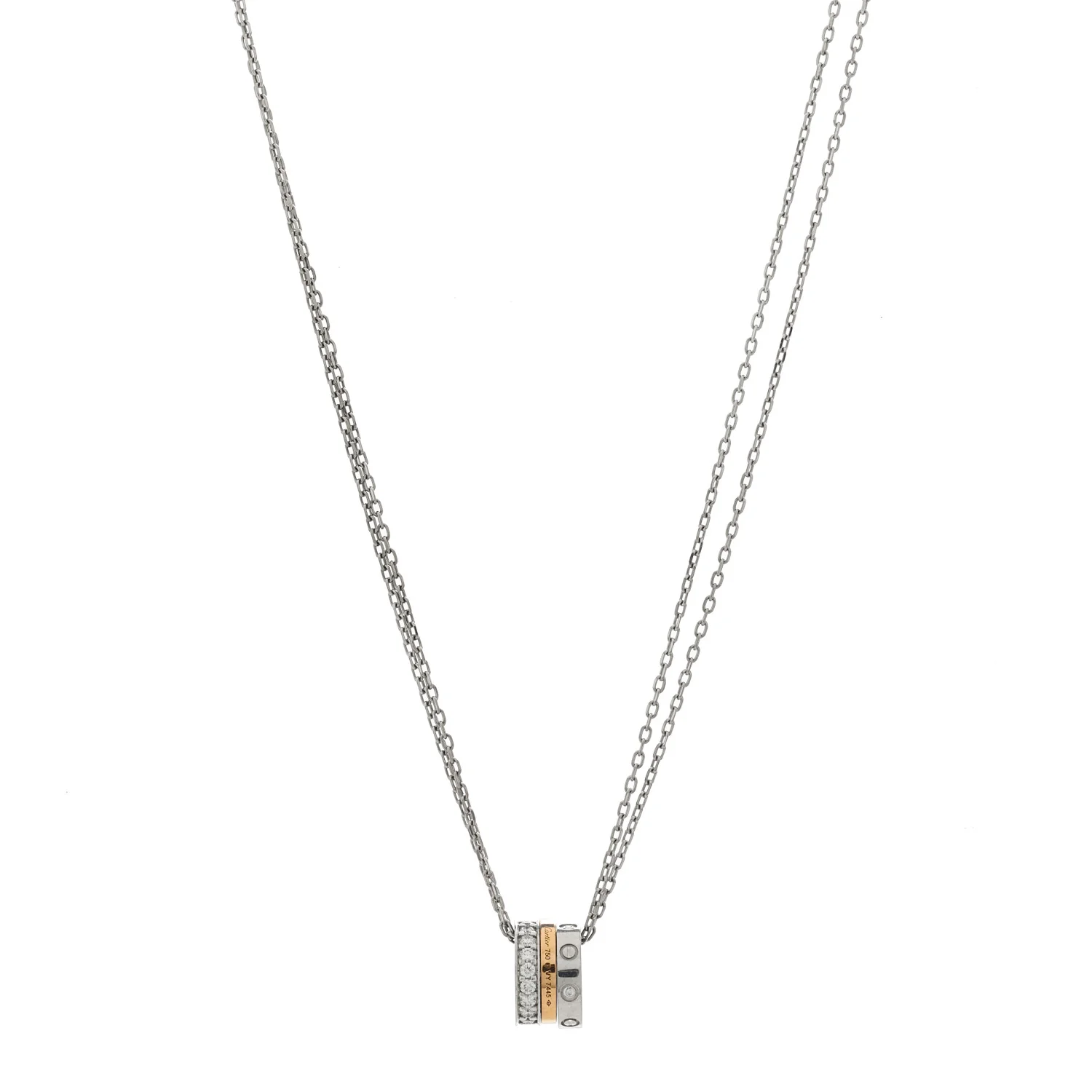 18K White Pink Gold Diamond .30ctw Three Ring LOVE Pendant Necklace