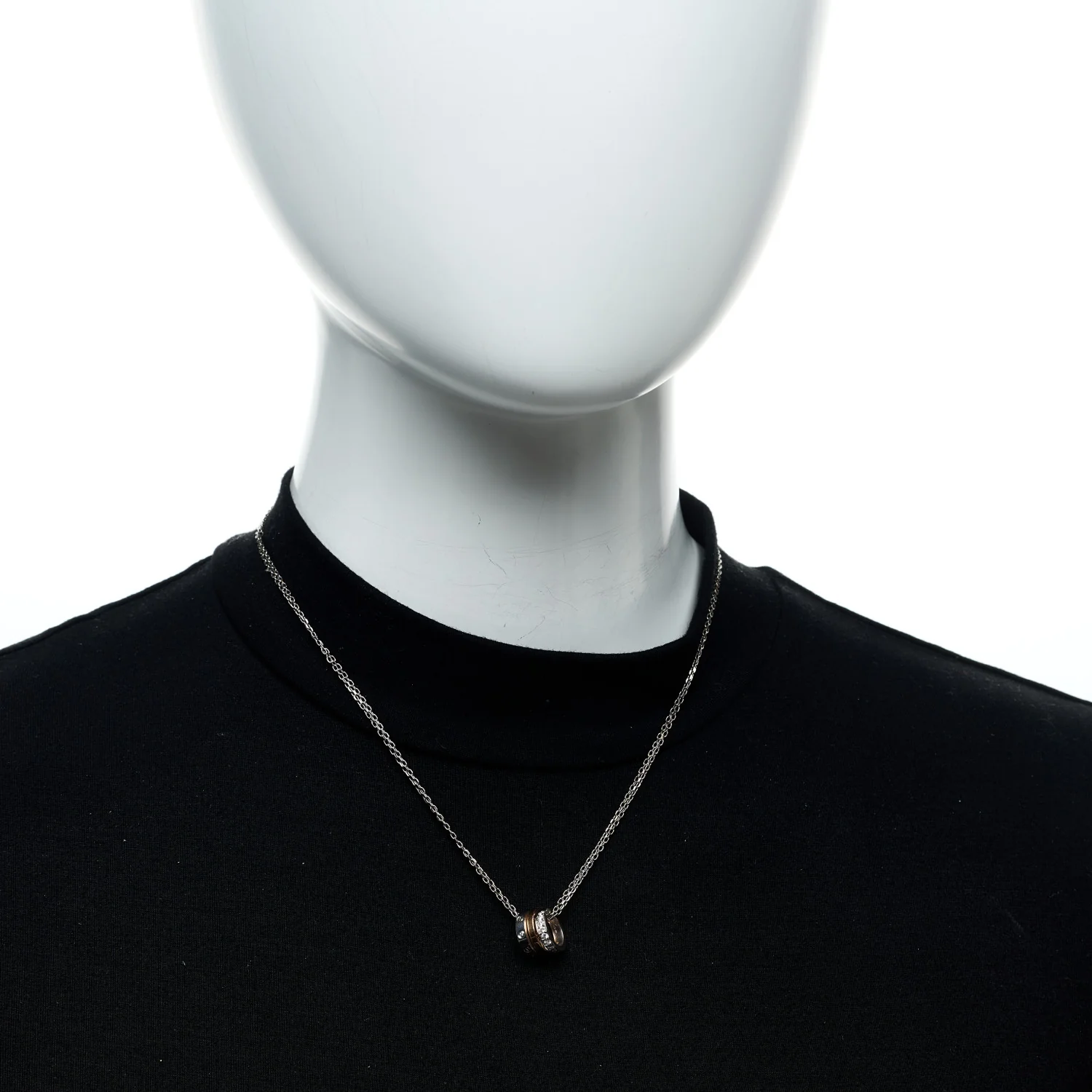 18K White Pink Gold Diamond .30ctw Three Ring LOVE Pendant Necklace - Image 2