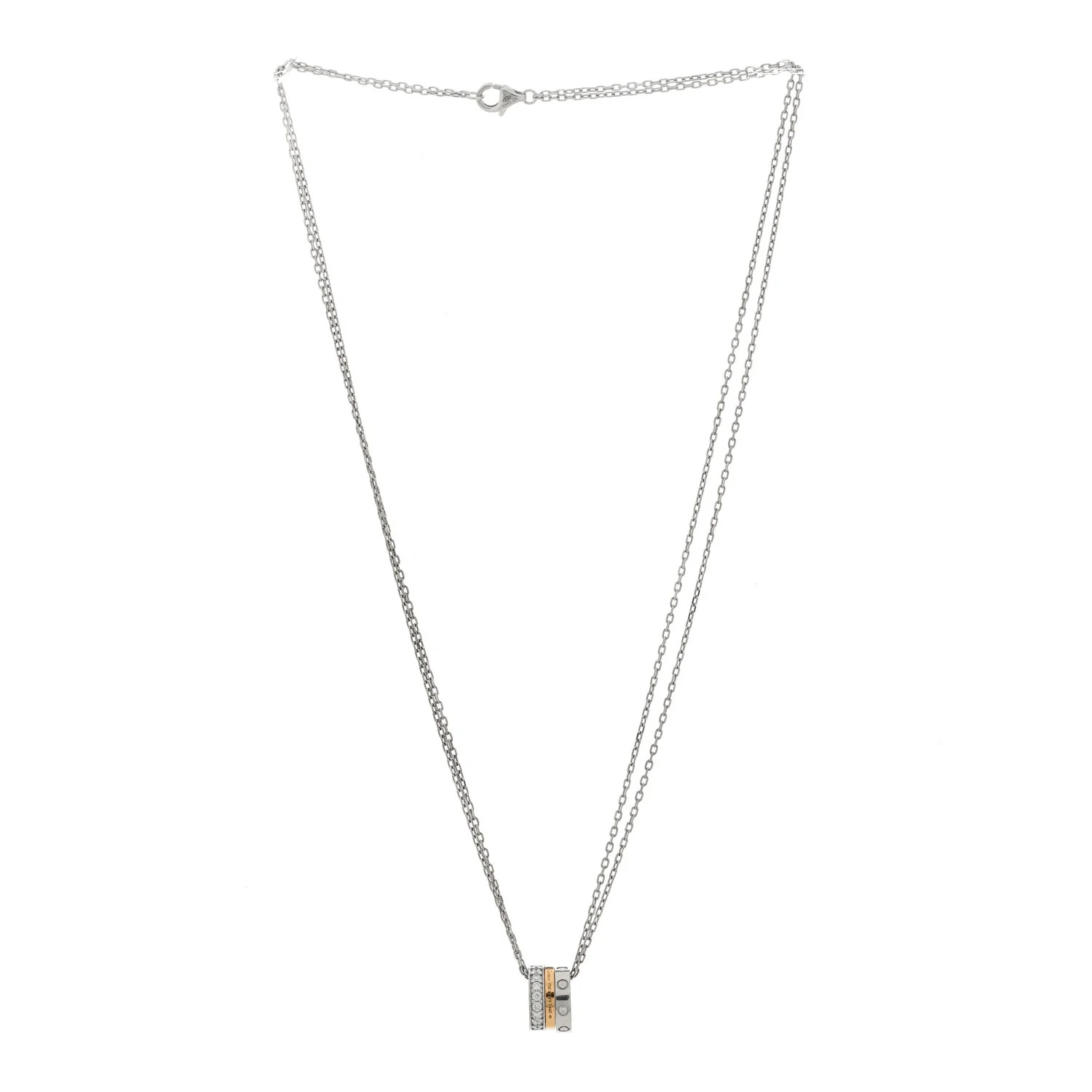 18K White Pink Gold Diamond .30ctw Three Ring LOVE Pendant Necklace - Image 3