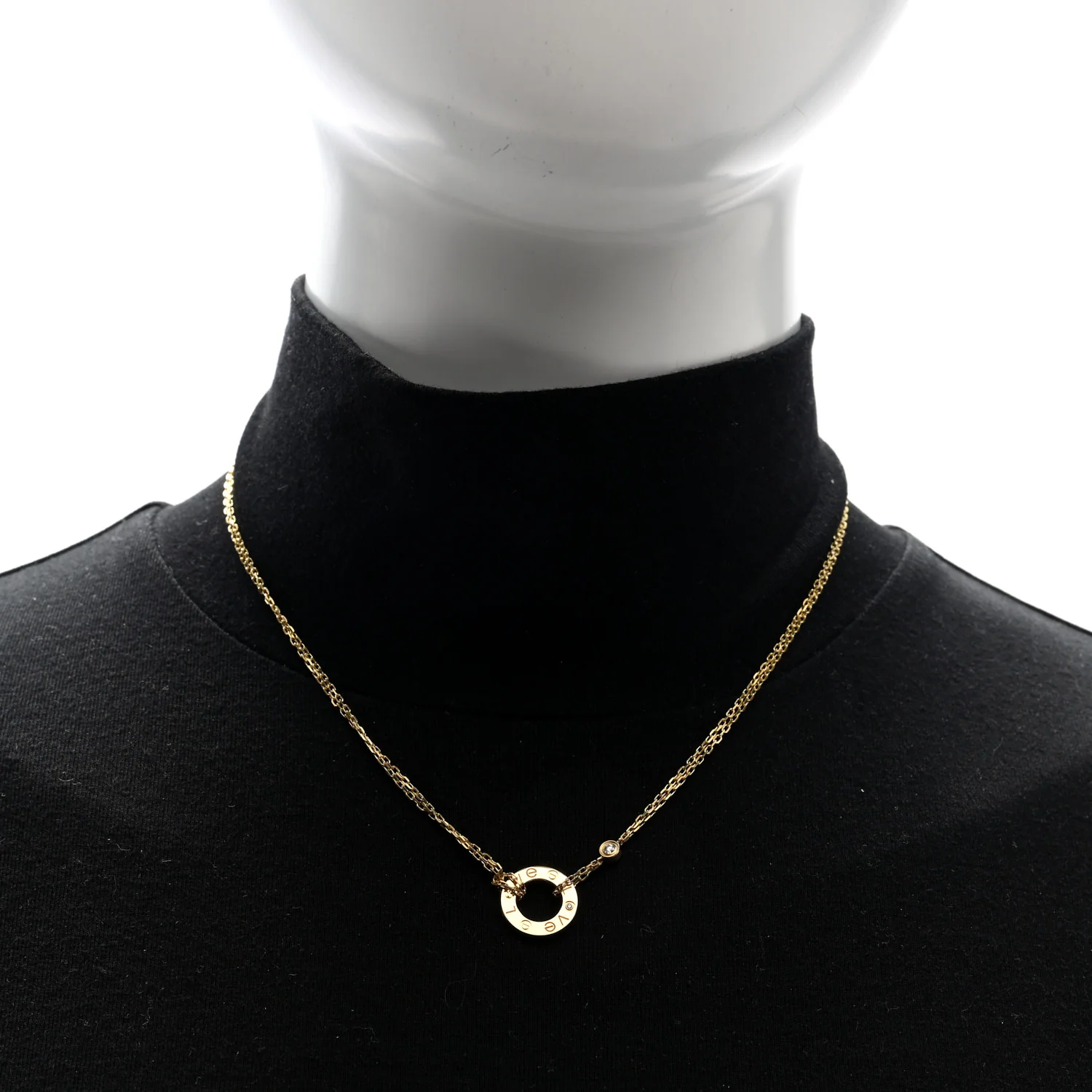 18K Yellow Gold 2 Diamond LOVE Necklace - Image 2